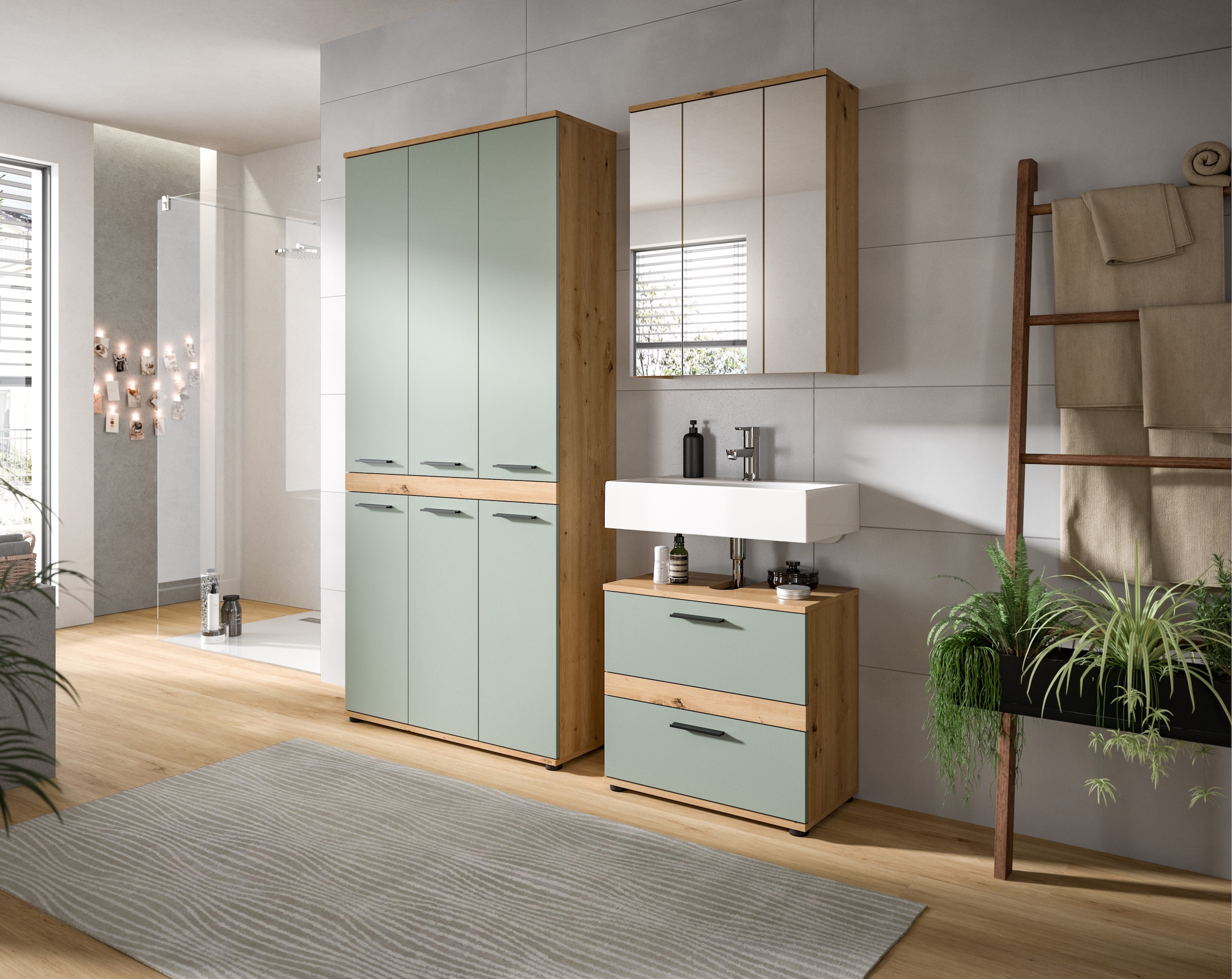welltime Hochschrank »LUCCA, Breite 90cm, 6 Türen, 10 Fächer, 6 Einlegeböden« Badschrank, Badmöbel, Badezimmer, Universalschrank, Mehrzweckschrank