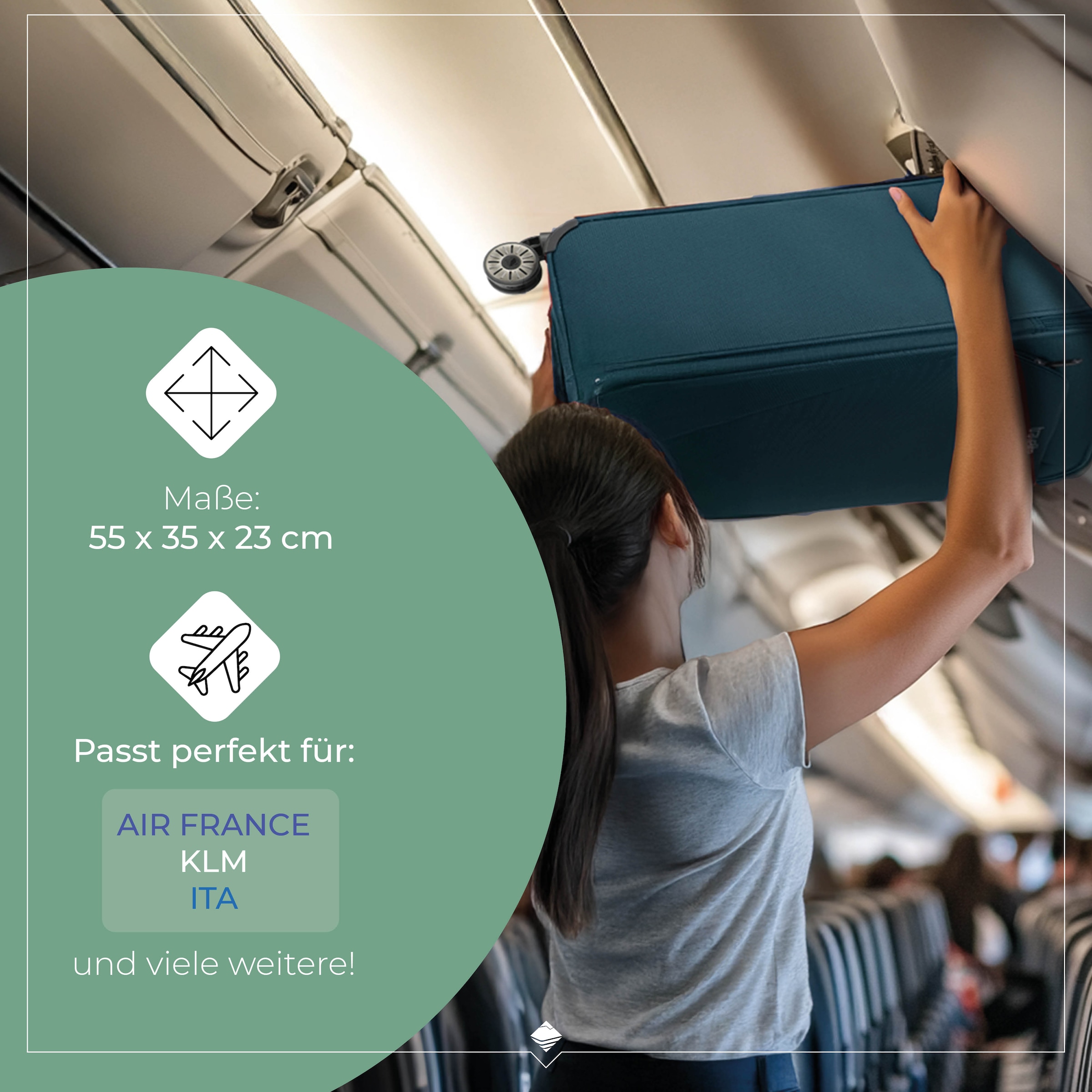 travelite Handgepäck-Trolley »JETPACK Slim 2 Cabin, konzipiert für Air France, KLM & ITA«, 4 Rollen, Weichgepäck-Koffer Handgepäck für die meisten gängigen Airlines
