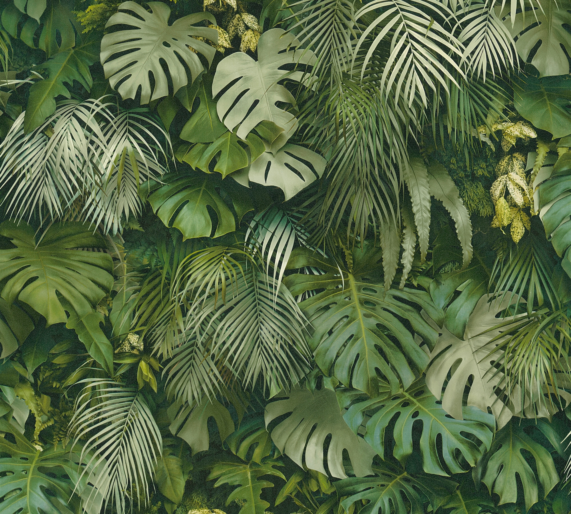 A.S. Création Vliestapete "Greenery mit Palmenprint in Dschungel Optik" Wald botanisch floral glatt Palmentapete Tapete Dschungel Tapeten Wohnzimmer Schlafzimmer Küche