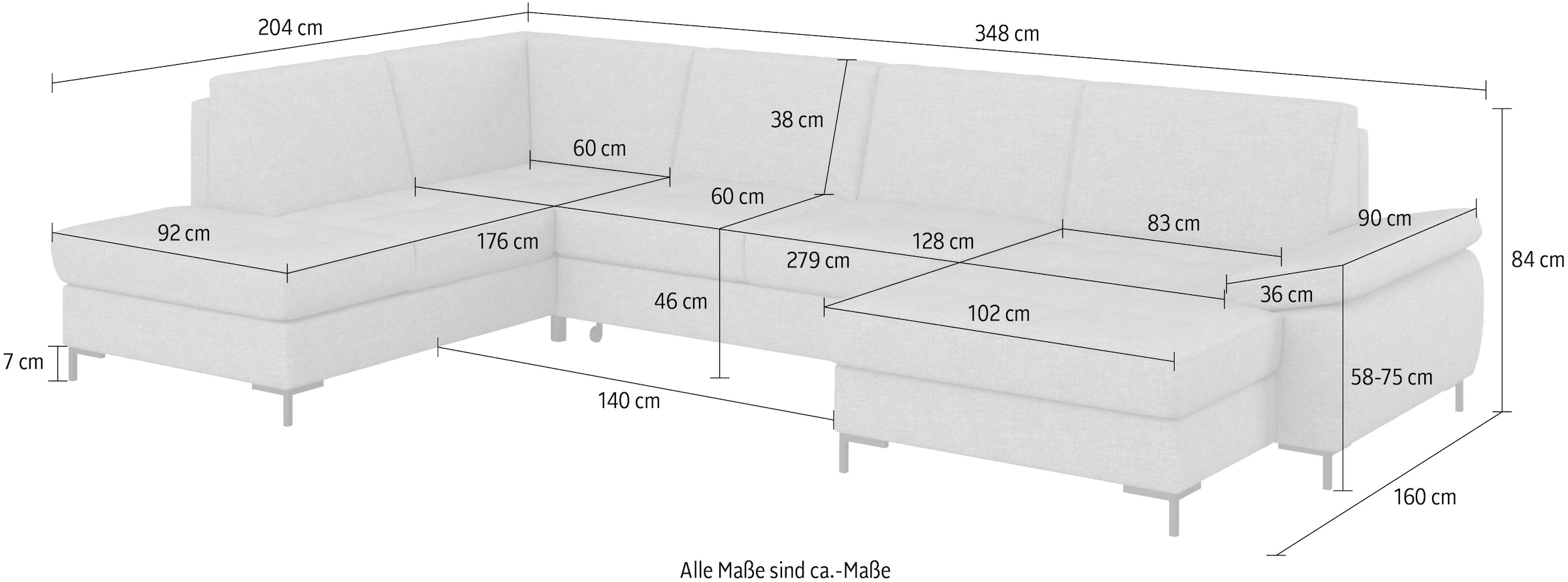 DOMO collection Wohnlandschaft »Capelo U-Form«, mit Armteilverstellung, wahlweise mit Bettfunktion, Federkern