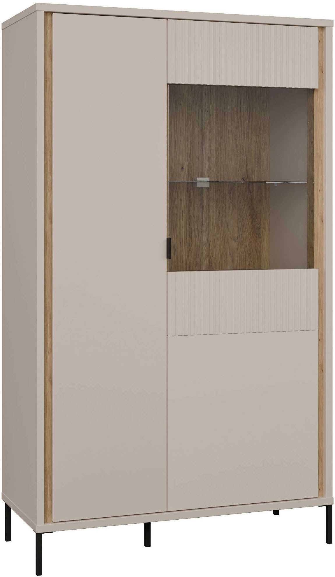 FORTE Highboard "Forte Seravel Highboard, Kashmir Beige/Mauvella Eiche opt. Beleuchtung" B/H/T 94,1/160,8/41,5 viel Stauraum, Lamellenoptik