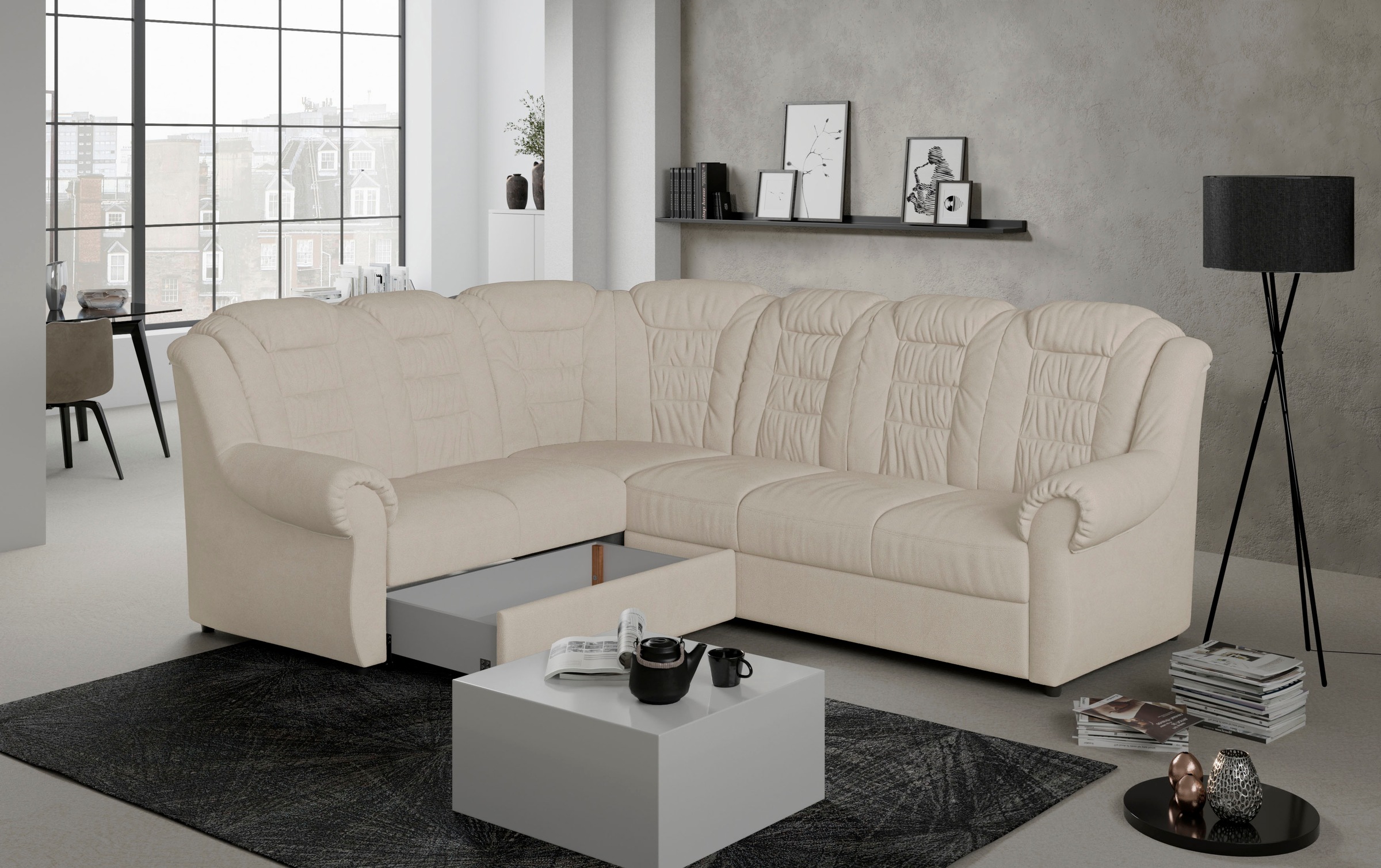 Home affaire Ecksofa »Boston L-Form«, mit hoher Rückenlehne, wahlweise mit Bettfunktion & Stauraum