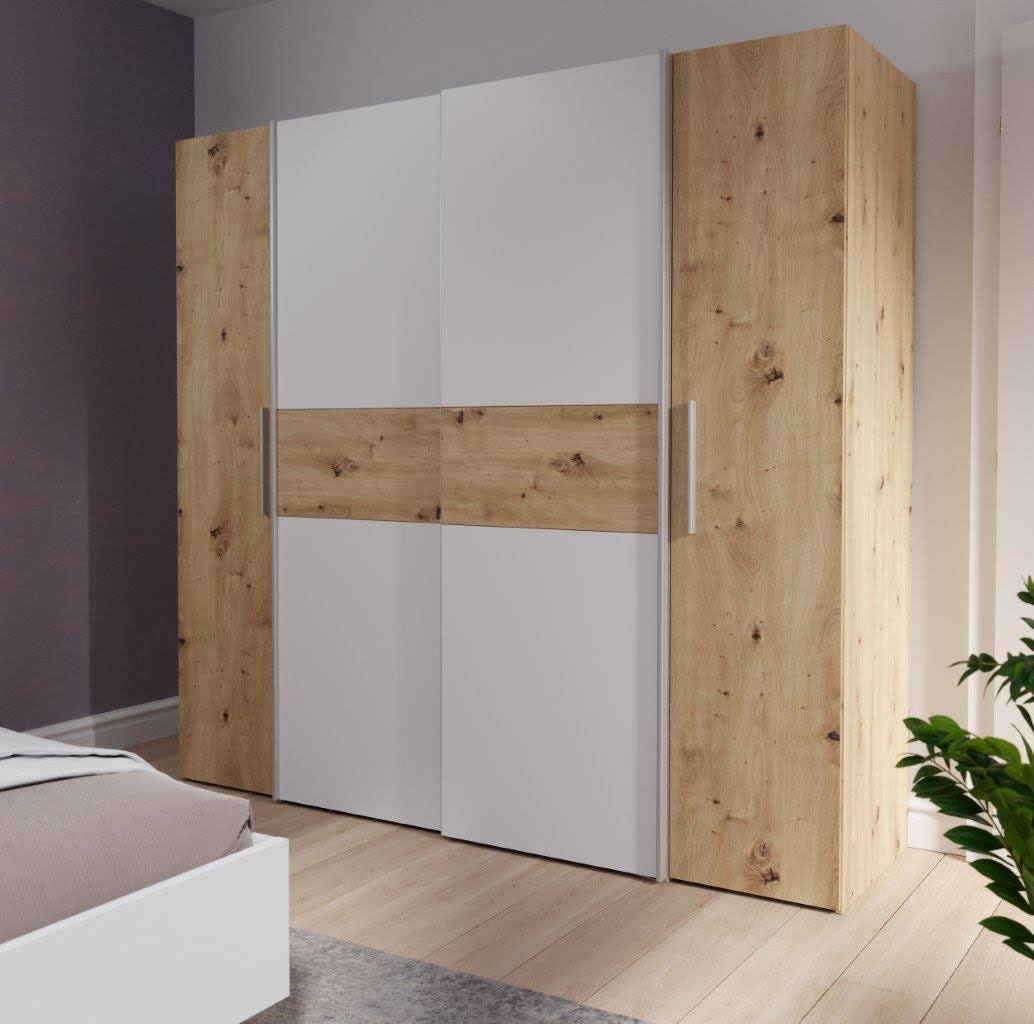 FORTE Kleiderschrank »Kalixtus, TOPSELLER, Made in Europe«, (B/H/T ca. 200x190x60 cm, 2 Schiebetüren, 2 Drehtüren, 8 Einlegeböden), Kombination aus Dreh- und Schwebetüren, mehrere Farben