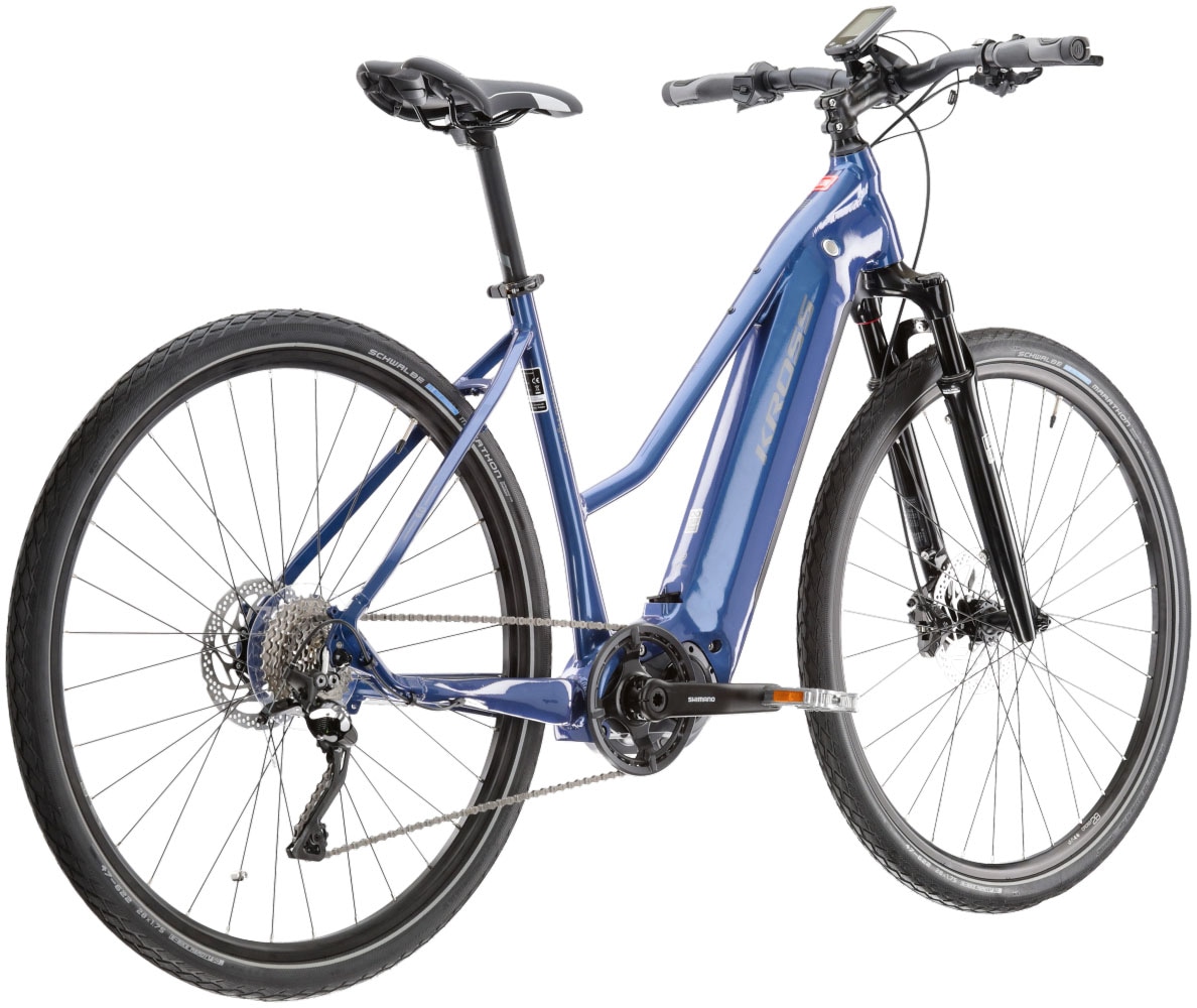 Kross E-Bike »E-Crossrad Evado Hybrid 6.0 28 Zoll blau«, 10 Gang, Shimano, DEORE XT T8000, Mittelmotor 250 W