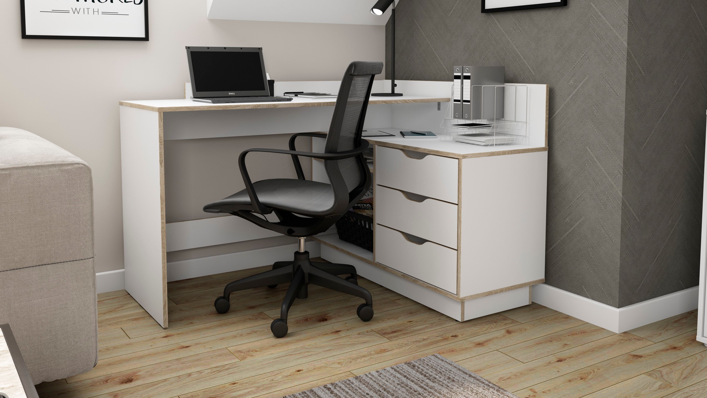 byLIVING Eckschreibtisch "Bern", mit viel Stauraum, Breite 129 cm, rechts o günstig online kaufen