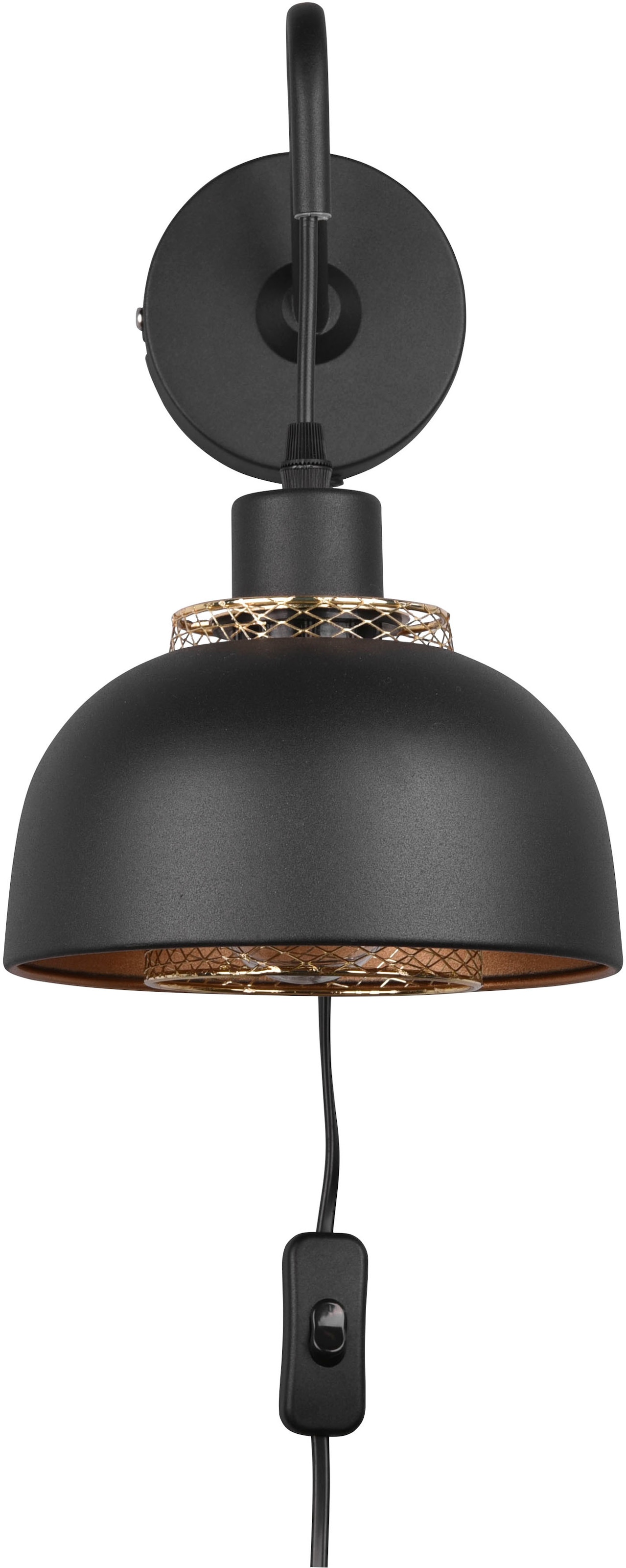 REALITY Leuchten Wandleuchte »Punch«, 1 flammig, Leuchtmittel E27 | ohne Leuchtmittel, Industrie-Look mit Doppelschirm schwarz-gold, exkl 1xE27 max 40W