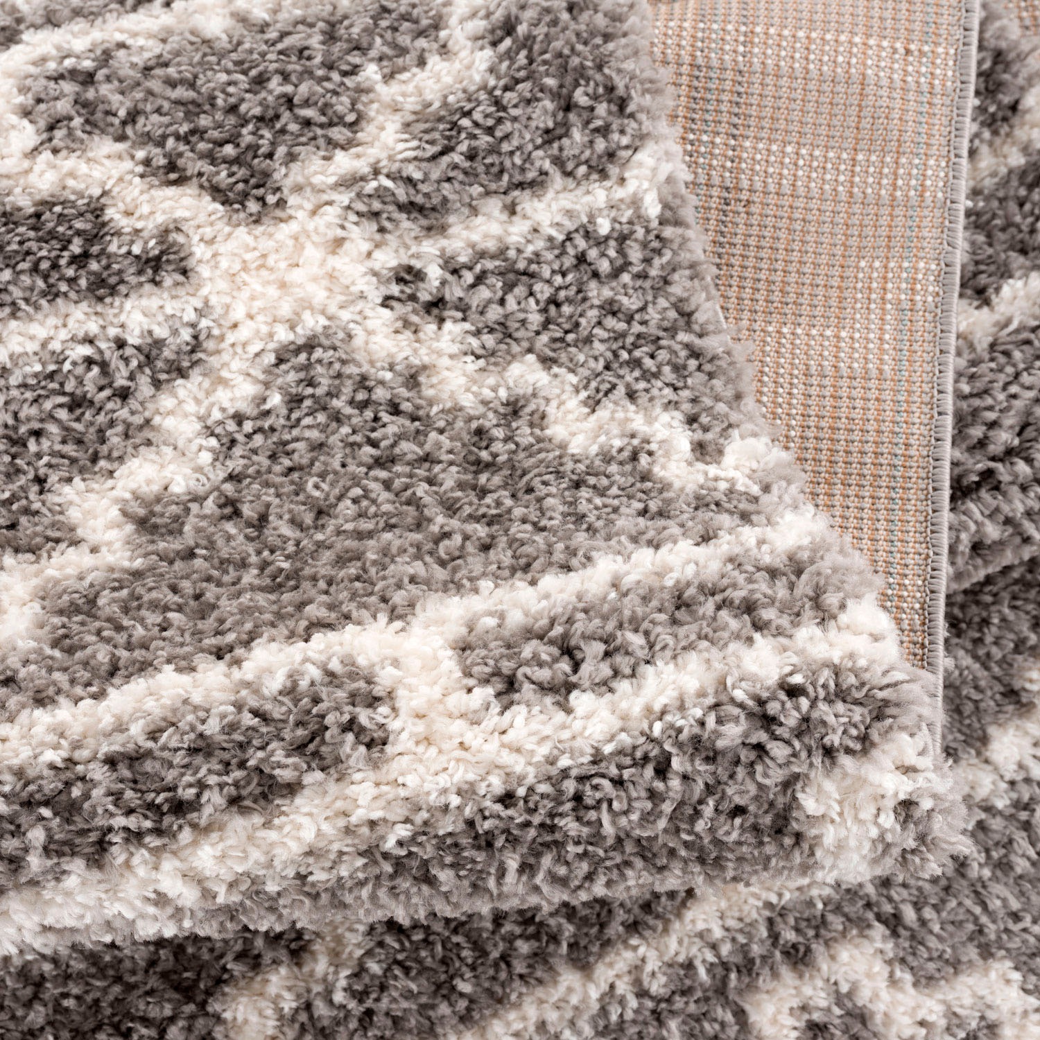 Hochflor-Teppich CARPET CITY "Pulpy 530" Gr. 2, grau, B:140cm H:30mm L:200cm, Kunstfaser, Teppiche, Fransenteppich, besonders weich, mit Fransen, Geo-Muster 3