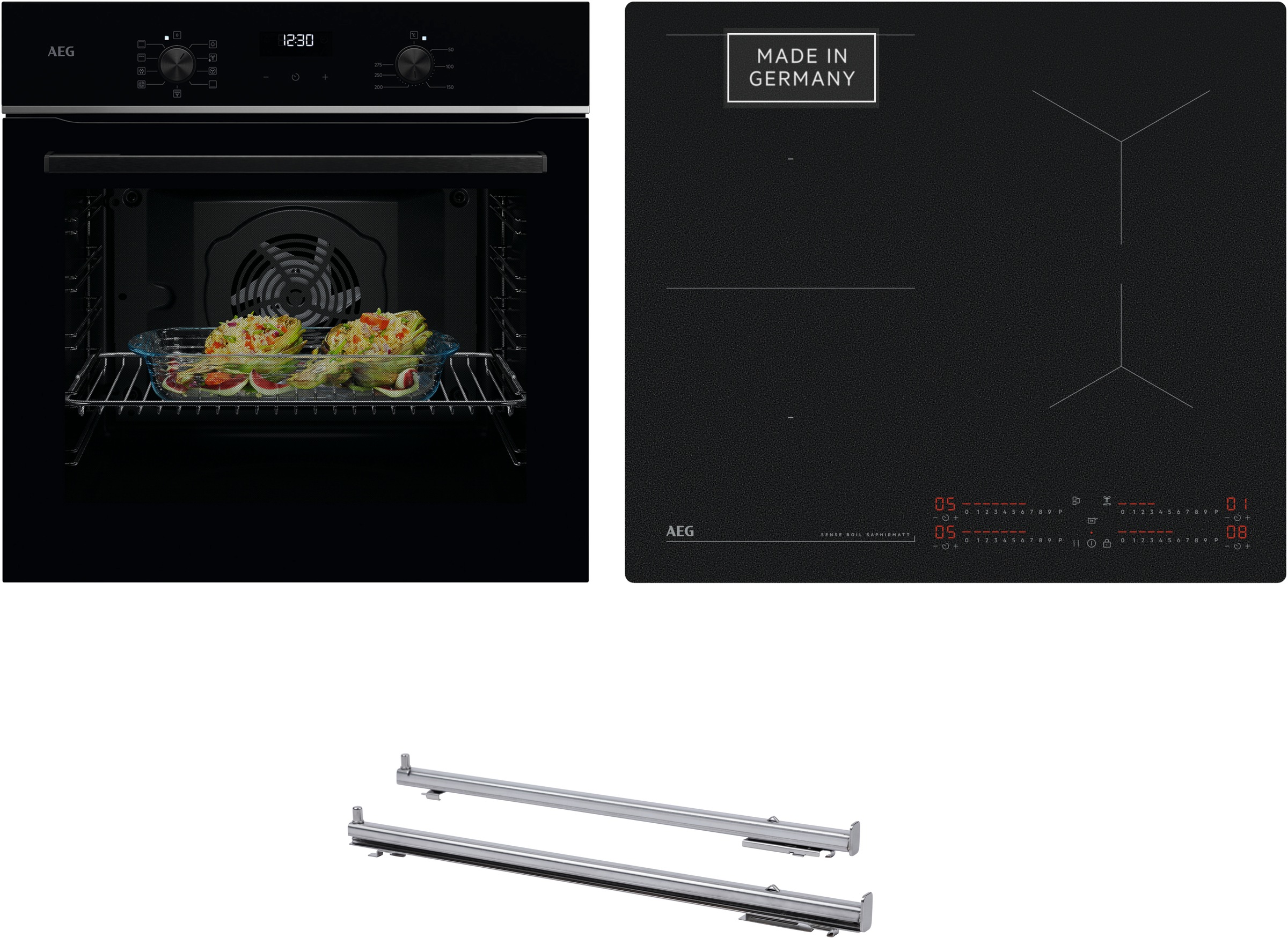 AEG Backofen-Set "HH24BSISML", schwarz, Herdsets, Autarker Backofen & Induktionskochfeld: SaphirMatt 4× kratzresistenter
