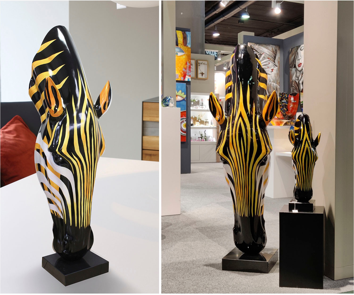 GILDE Tierfigur "Skulptur Zebra Zebrakopf orange; schwarz; weiß H. 50 cm" günstig online kaufen