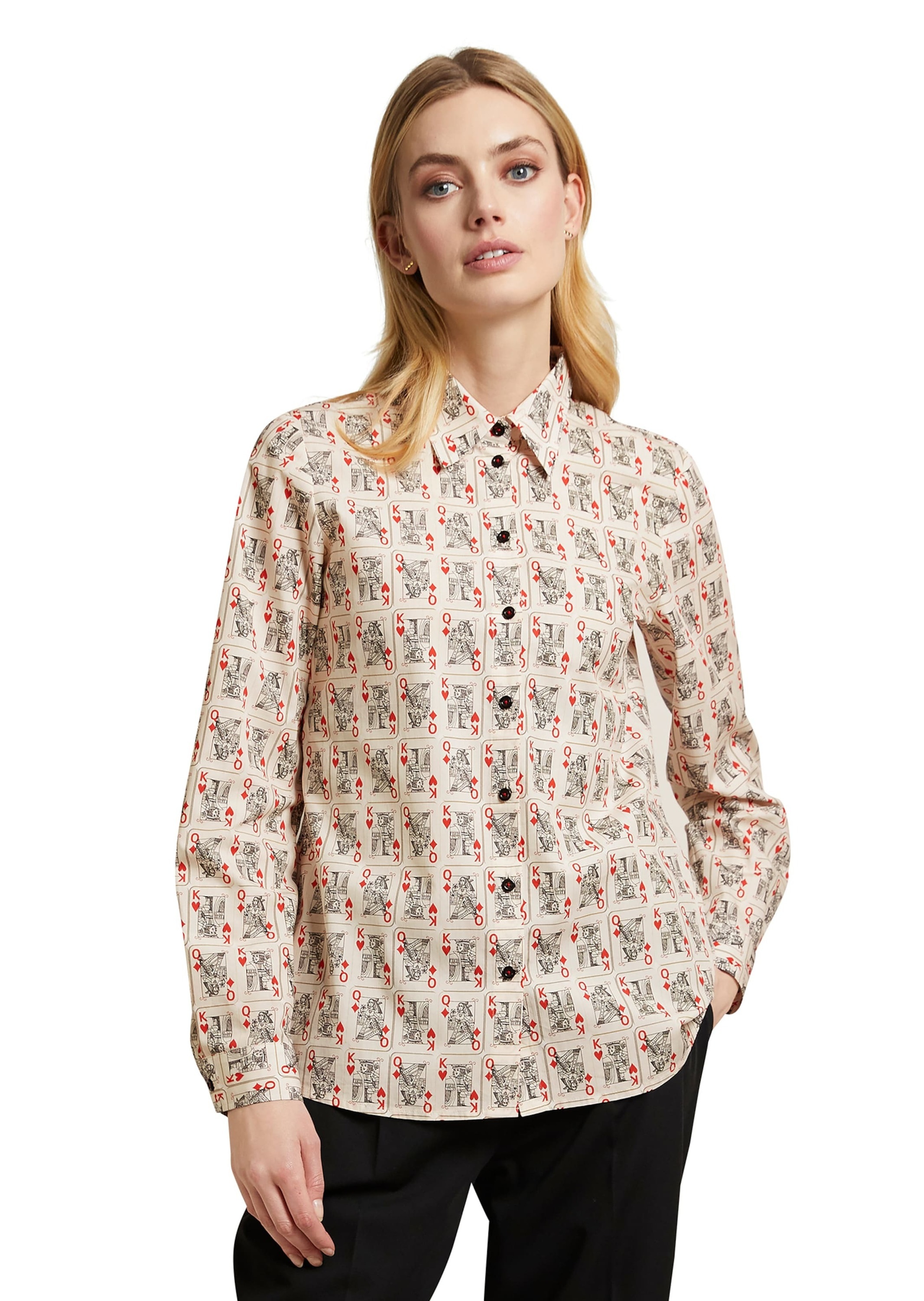 MADELEINE Langarmbluse "Bluse Baumwollbluse mit Kartenspiel-Motiven" günstig online kaufen