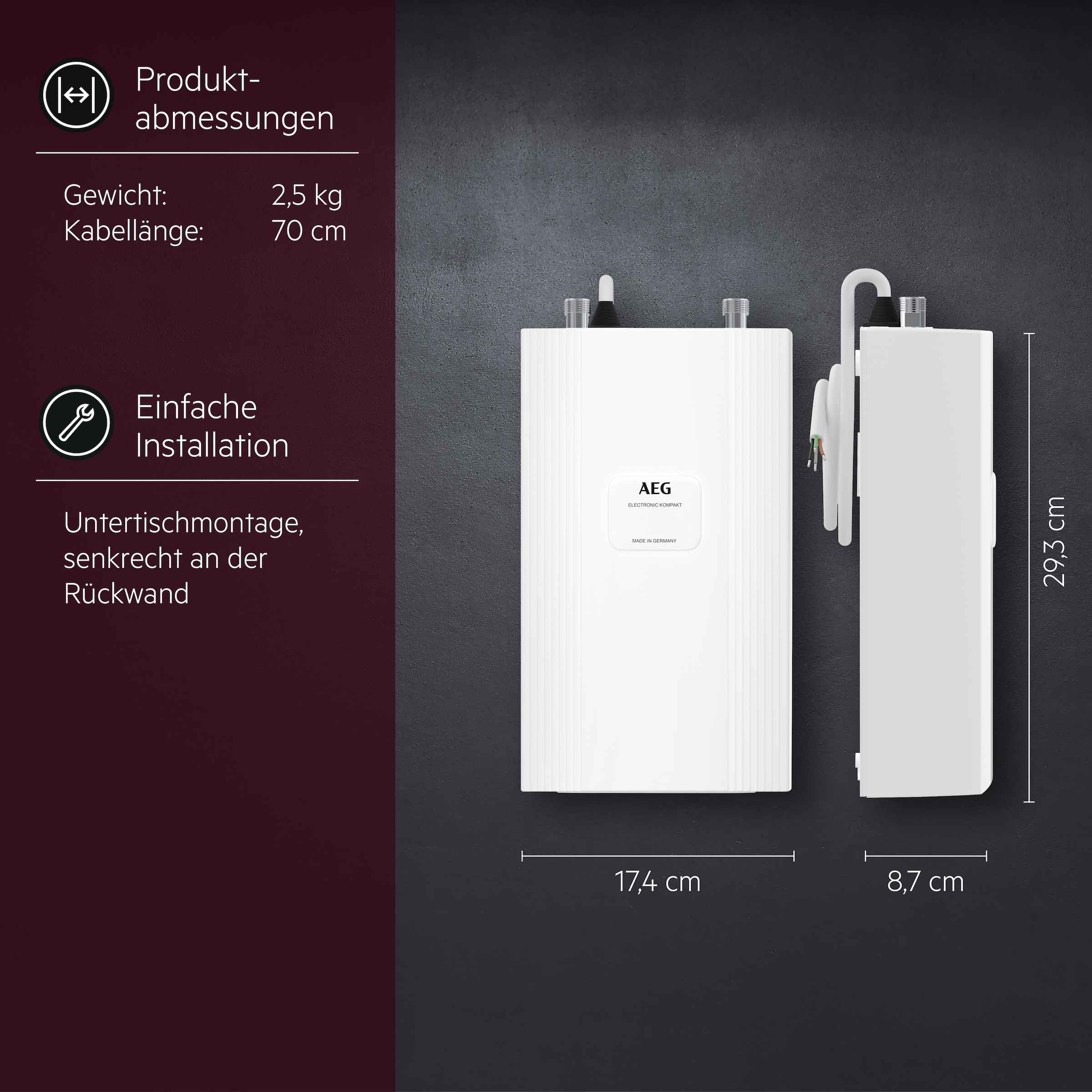 AEG Haustechnik Kompakt-Durchlauferhitzer »DDLE Kompakt 11/13 kW, umschaltbar für die Küche«, kompakt, ideal für unter die Küchenspüle