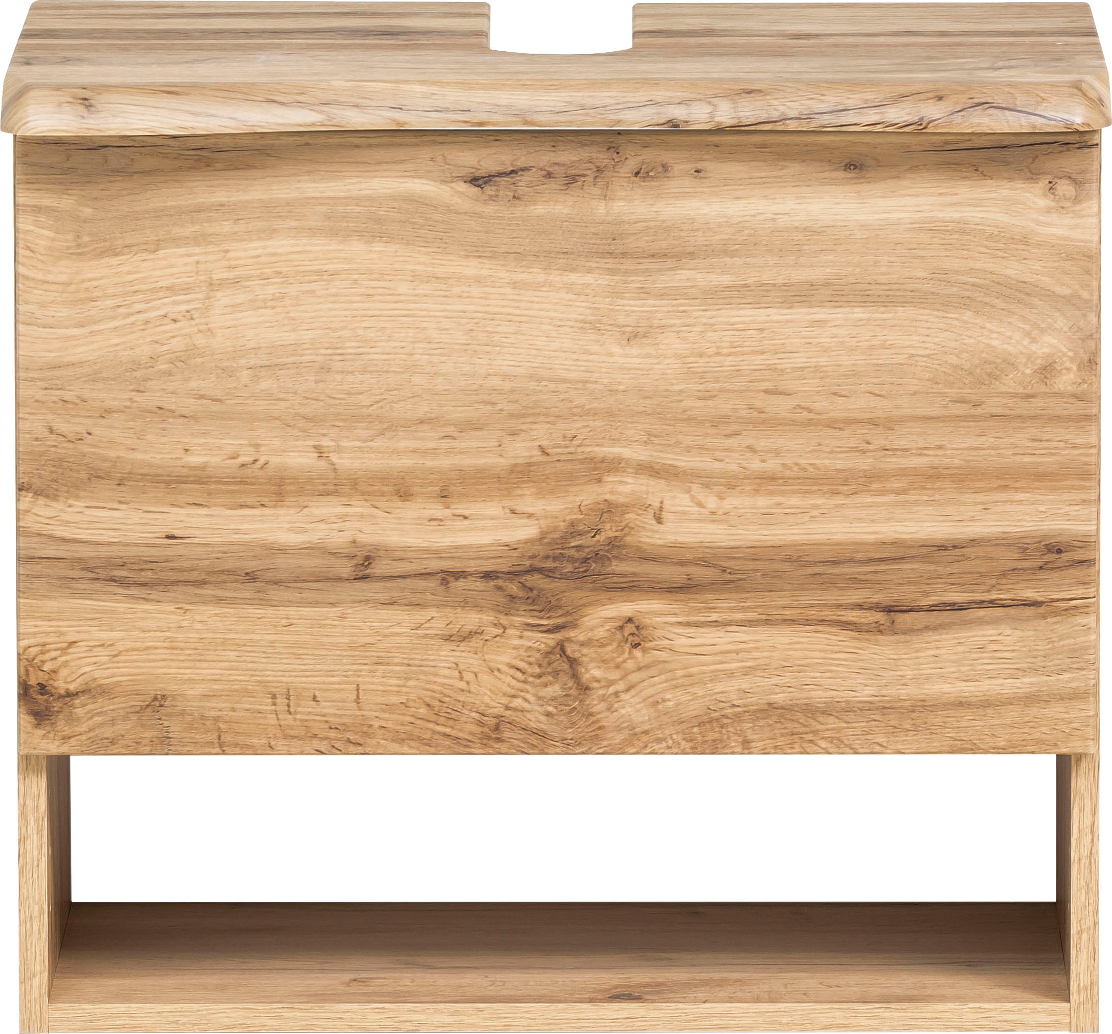welltime Waschbeckenunterschrank »Stubach«, Bad Schrank, Abdeckplatte mit Baumkante, Breite 60 cm