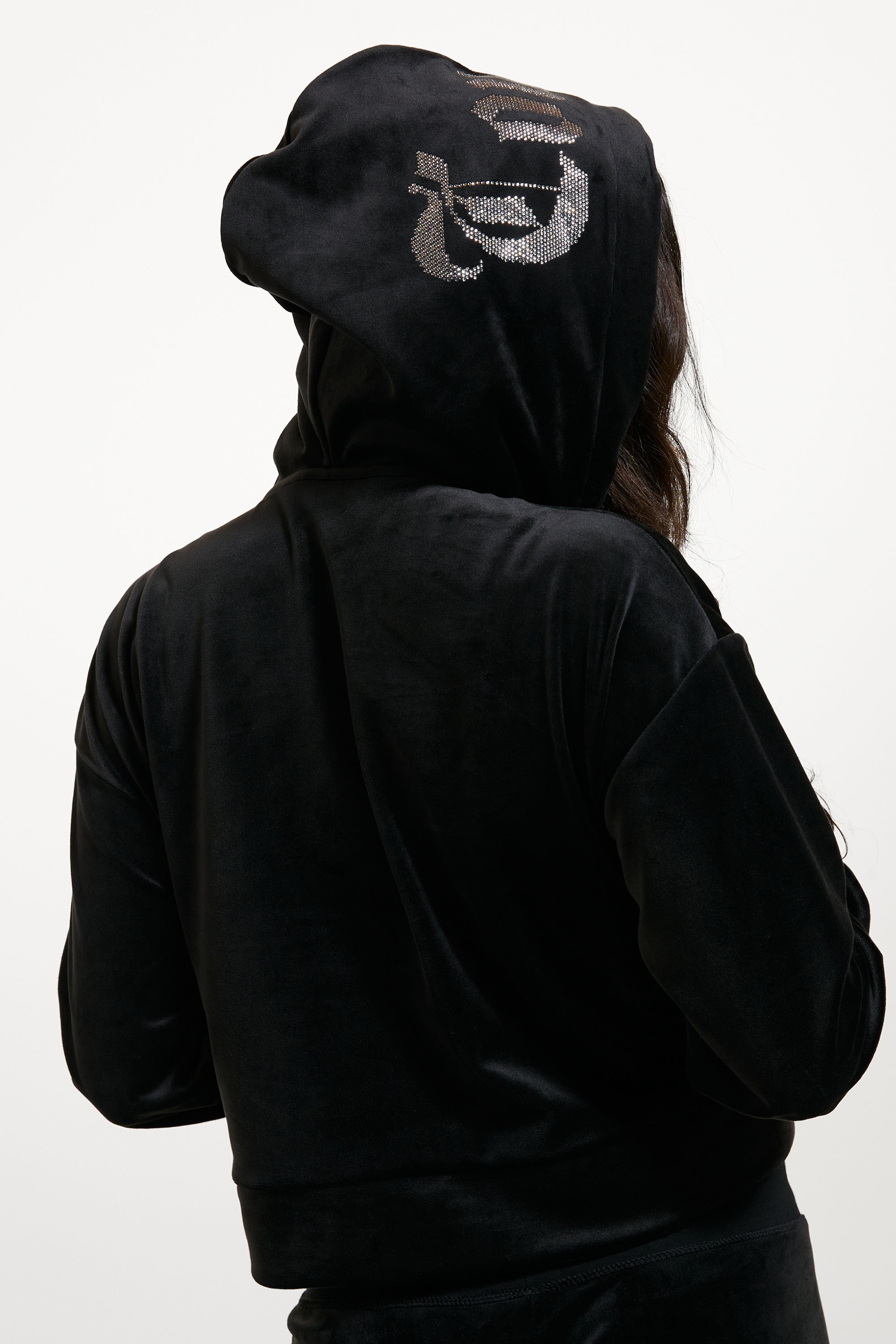 Juicy Couture Kapuzennickijacke »OLD GOTHIC ICCLE HOODIE Damen« mit Kapuze Trainingsjacke Damen, Sweatjacke mit Kapuze, Velour, mit Glitzer, Sale