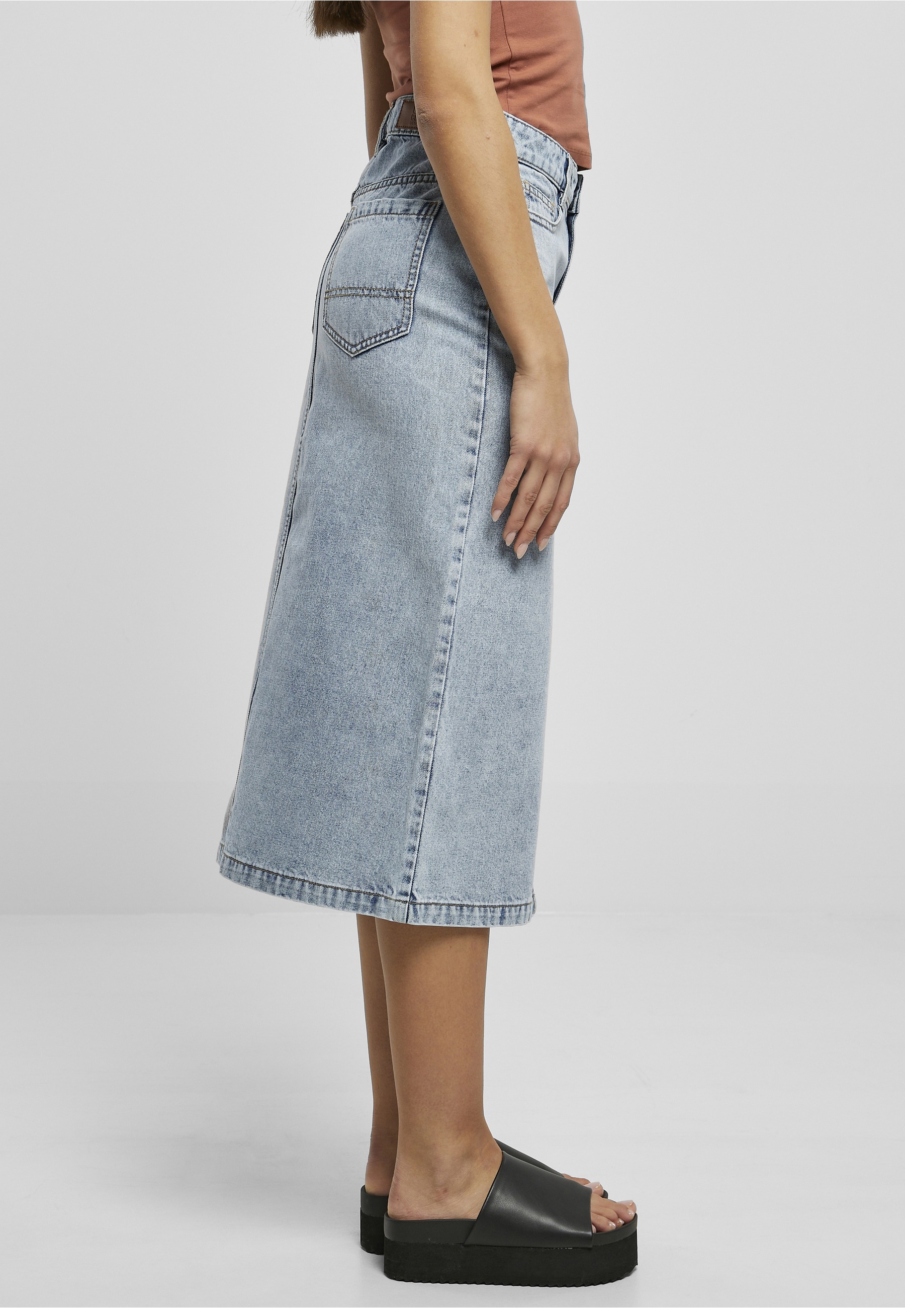 URBAN CLASSICS Jerseyrock »Urban Classics Damen Ladies Midi Denim Skirt« 1 Stk.