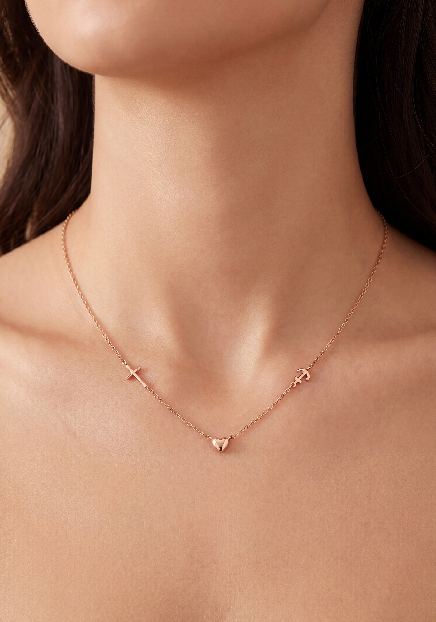 JOBO Collier »Glaube Liebe Hoffnung« 925 Silber roségold vergoldet 43 cm