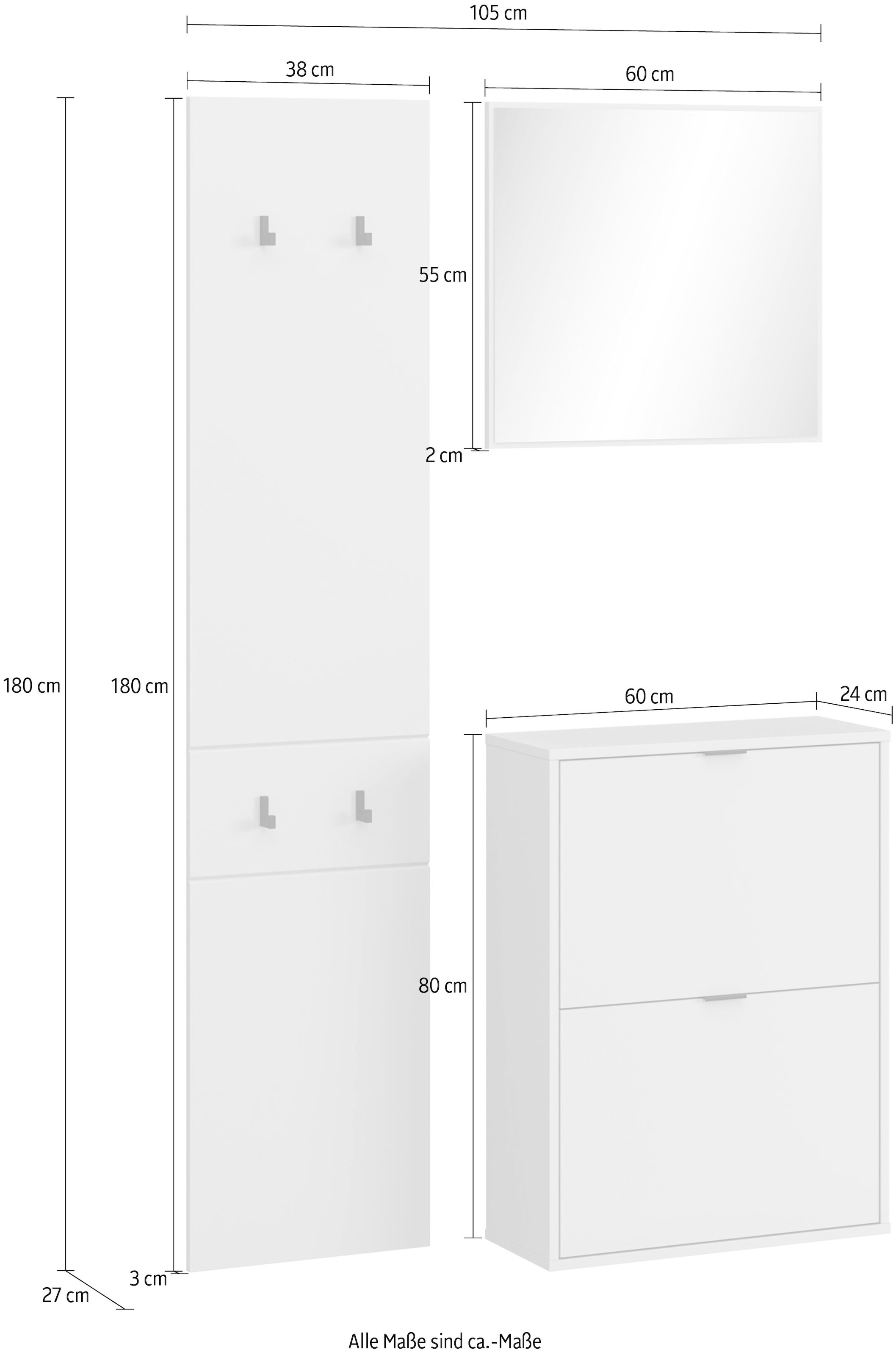 HBZ Garderoben-Set »Florenz Garderobe B/H/T 105x180x27 cm« 3 Stk. tlg.