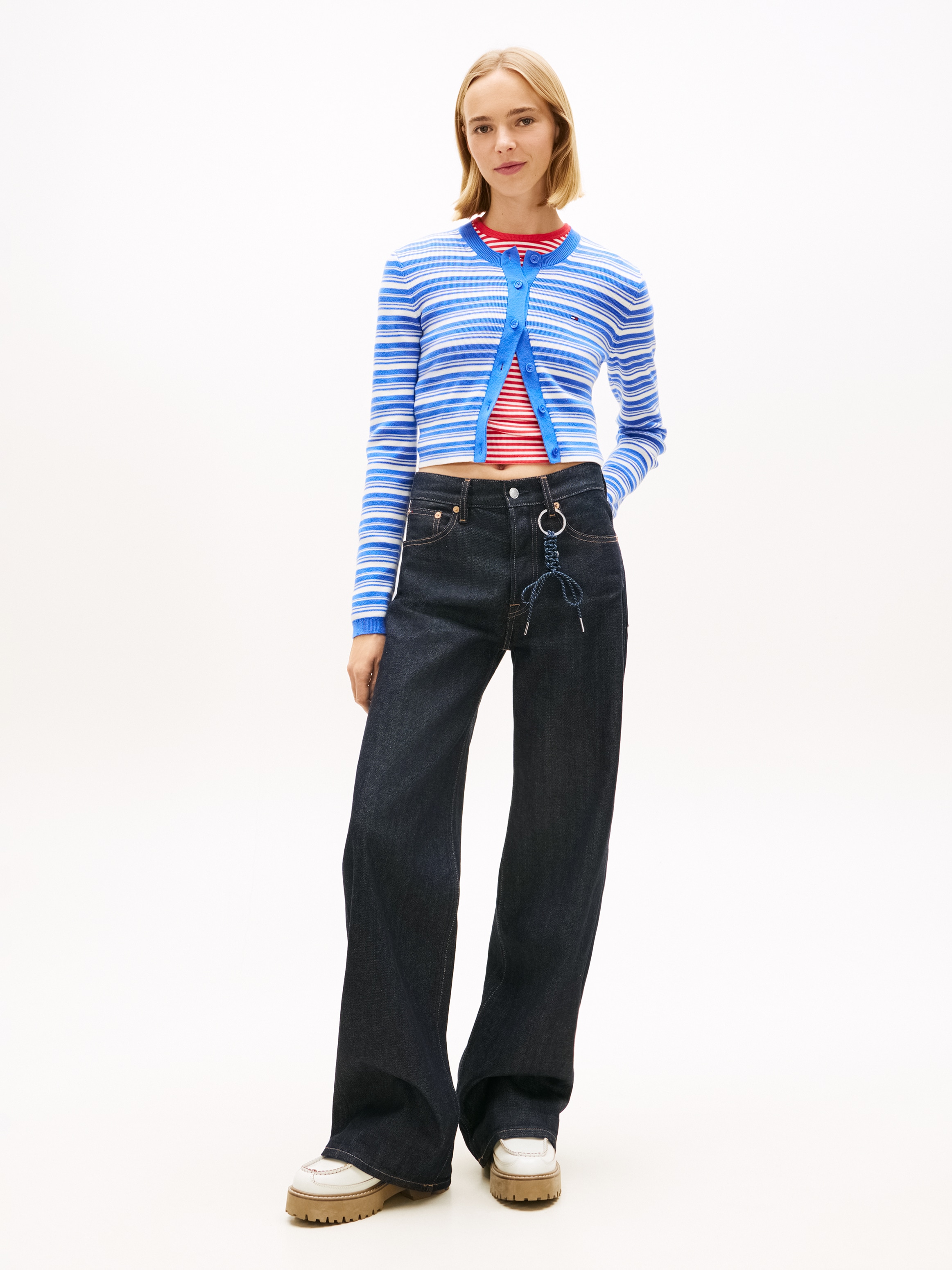 Tommy Jeans Strickjacke »TJW CREW NECK STRIPE CARDI EXT« reine Baumwolle, Streifen Look