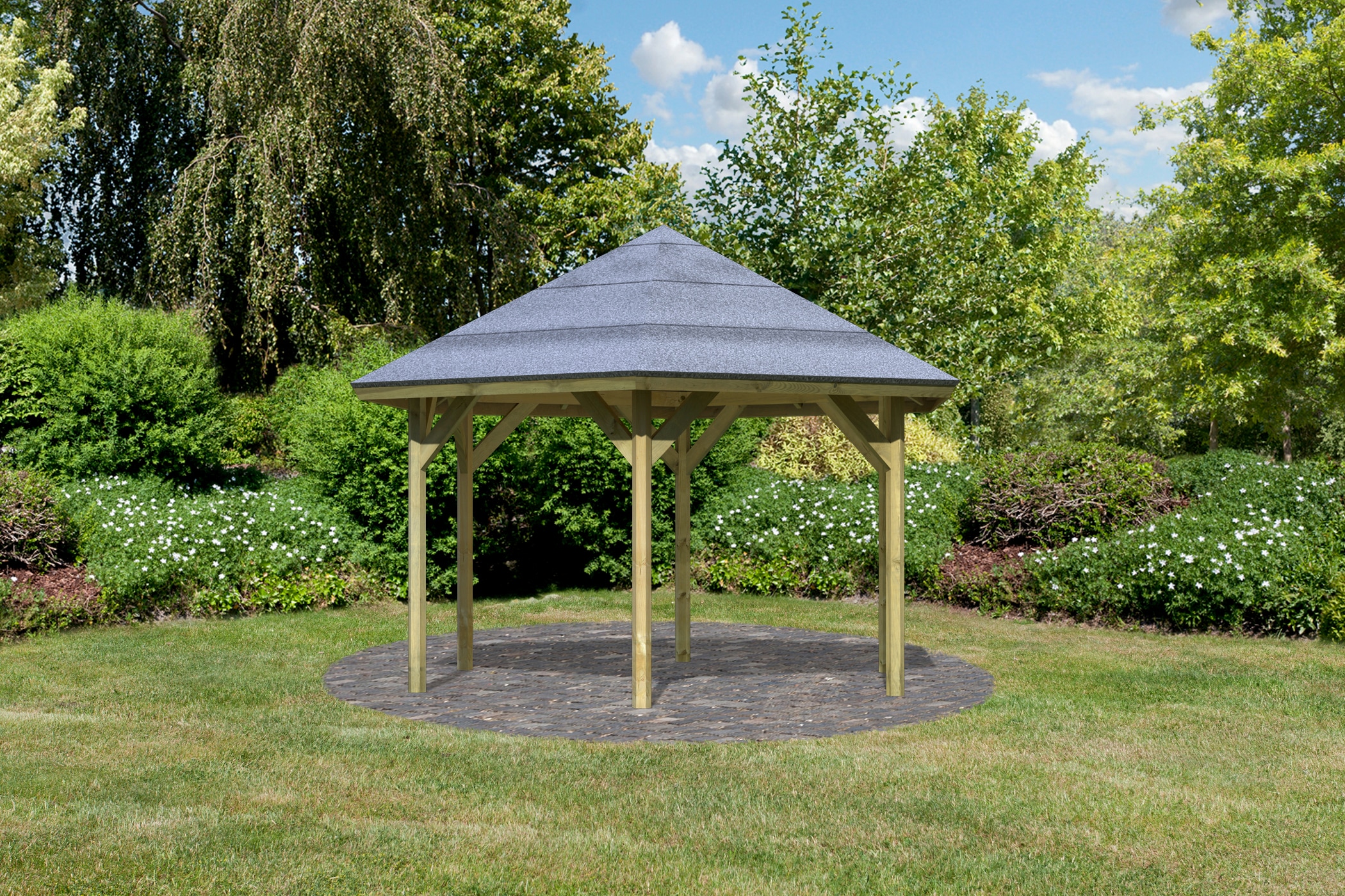 Karibu Pavillon "Oslo 2", (Set), BxTxH: 392x451x315 cm, mit H-Pfostenanker