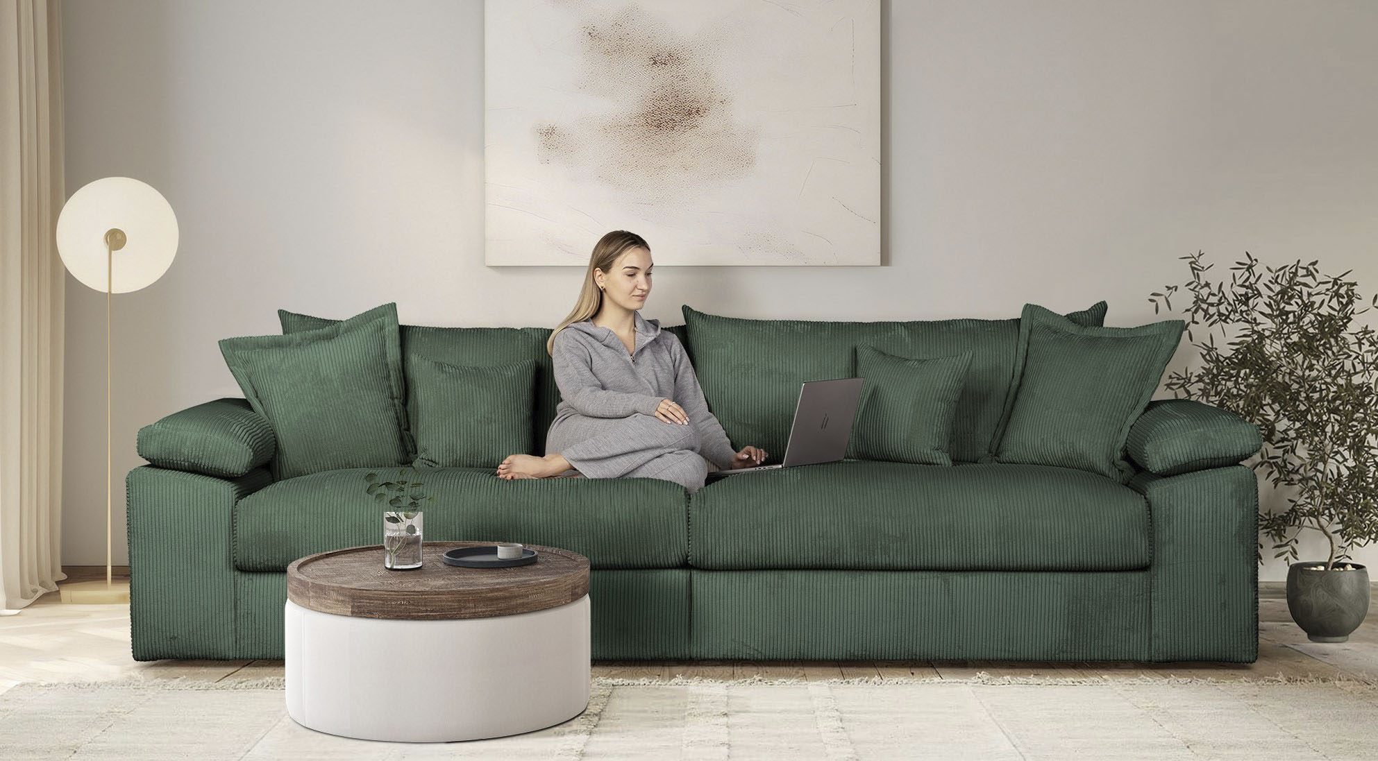 OTTO home Big-Sofa "Soft&Cosy XXL, B: 303 cm - OTTO. Verlässliche Qualität." Mega-Sofa, Cord oder Chenille-Struktur, mit Federkern & 4 Zierkissen