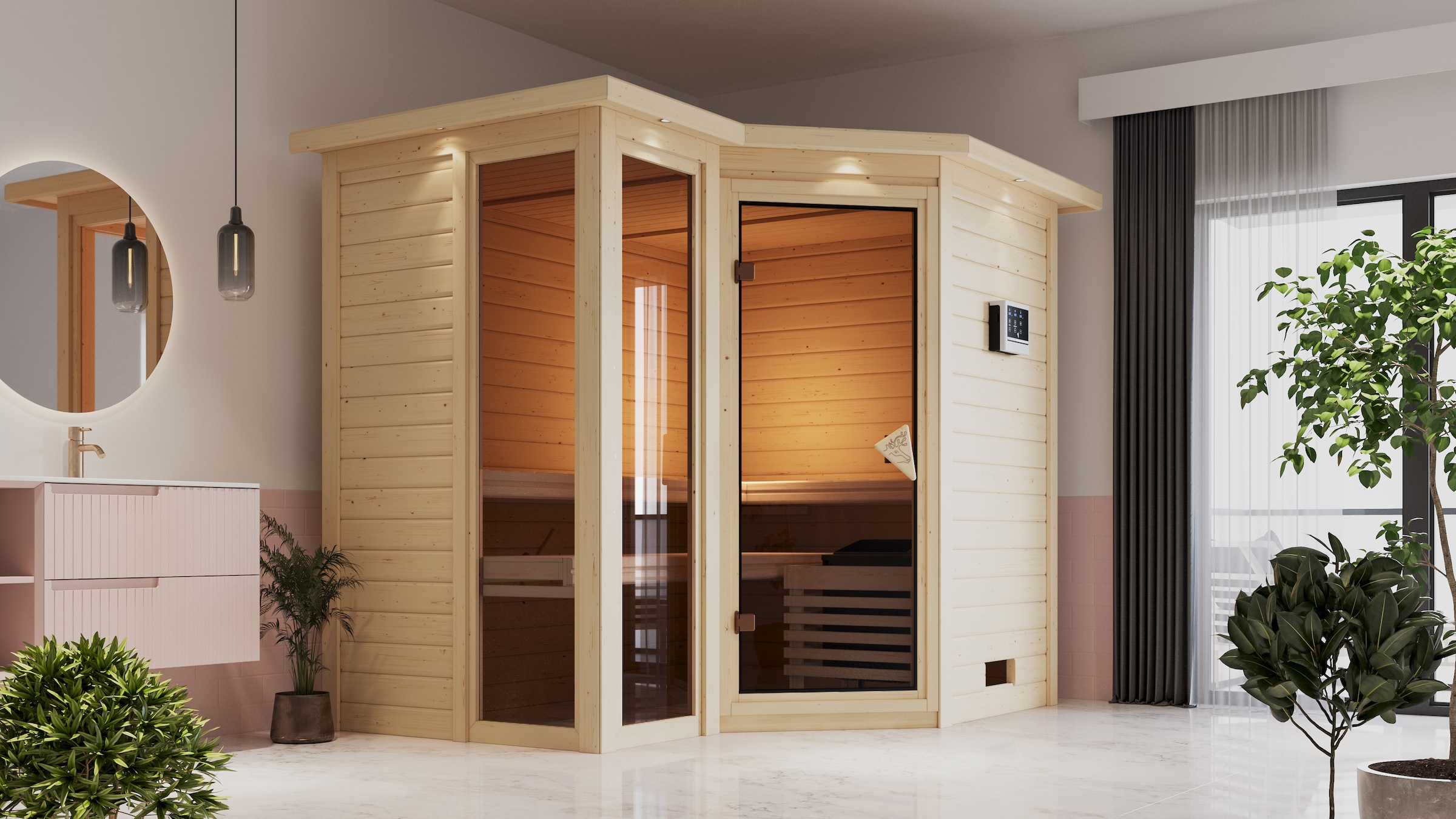 Karibu Sauna "Amada" Set, Ofen 9 KW externe Strg easy