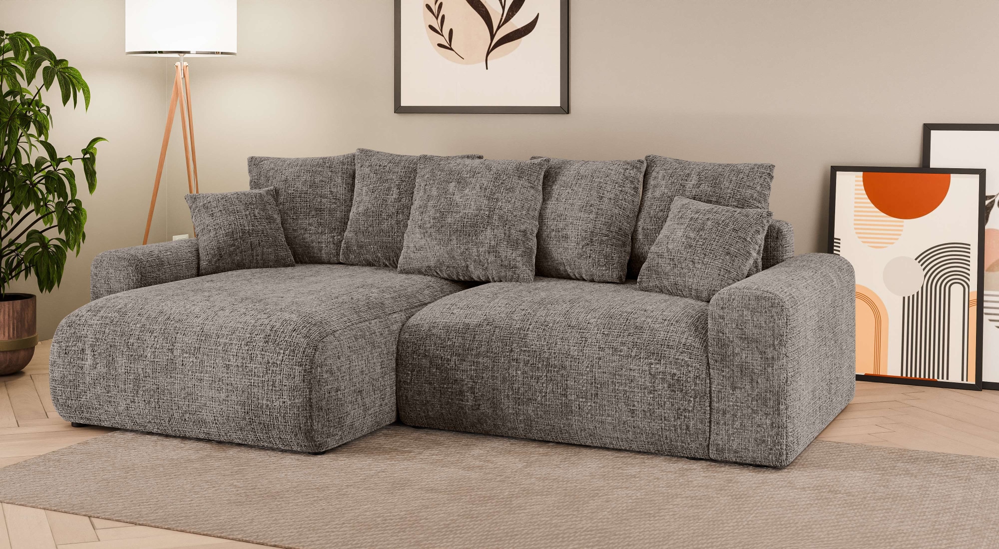 Home affaire Ecksofa »LAKESIDE klein mit Bettfunktion und Bettkasten, B/T/H 235/142/84 cm«, L-Form, Recamiere beidseitig montierbar, mit Wellenunterfederung