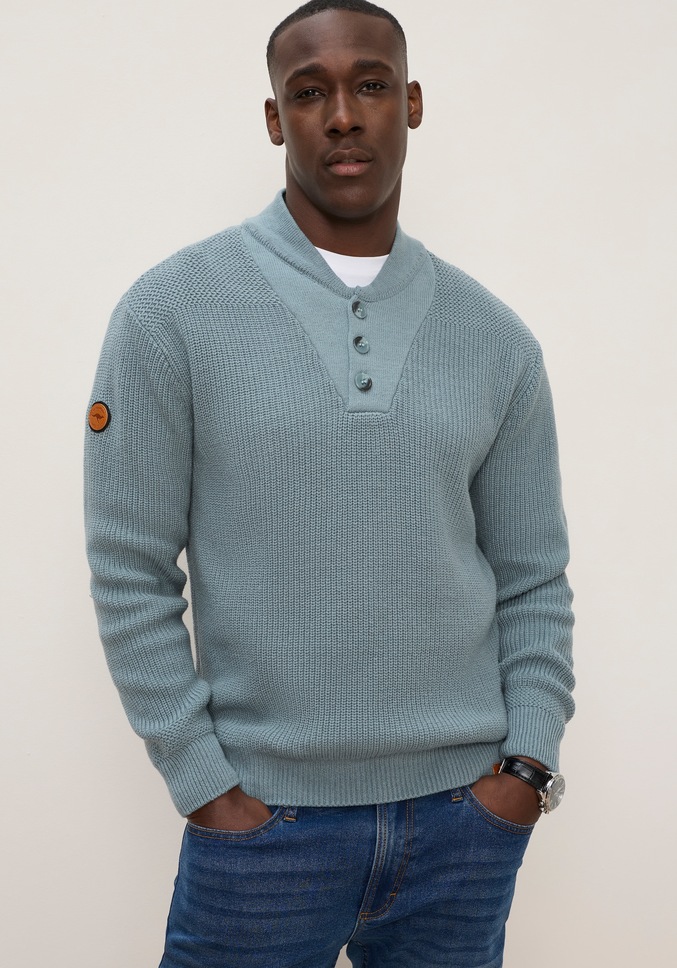KangaROOS Strickpullover mit Stehkragen, Regular Fit, aus Baumwolle, Langarm