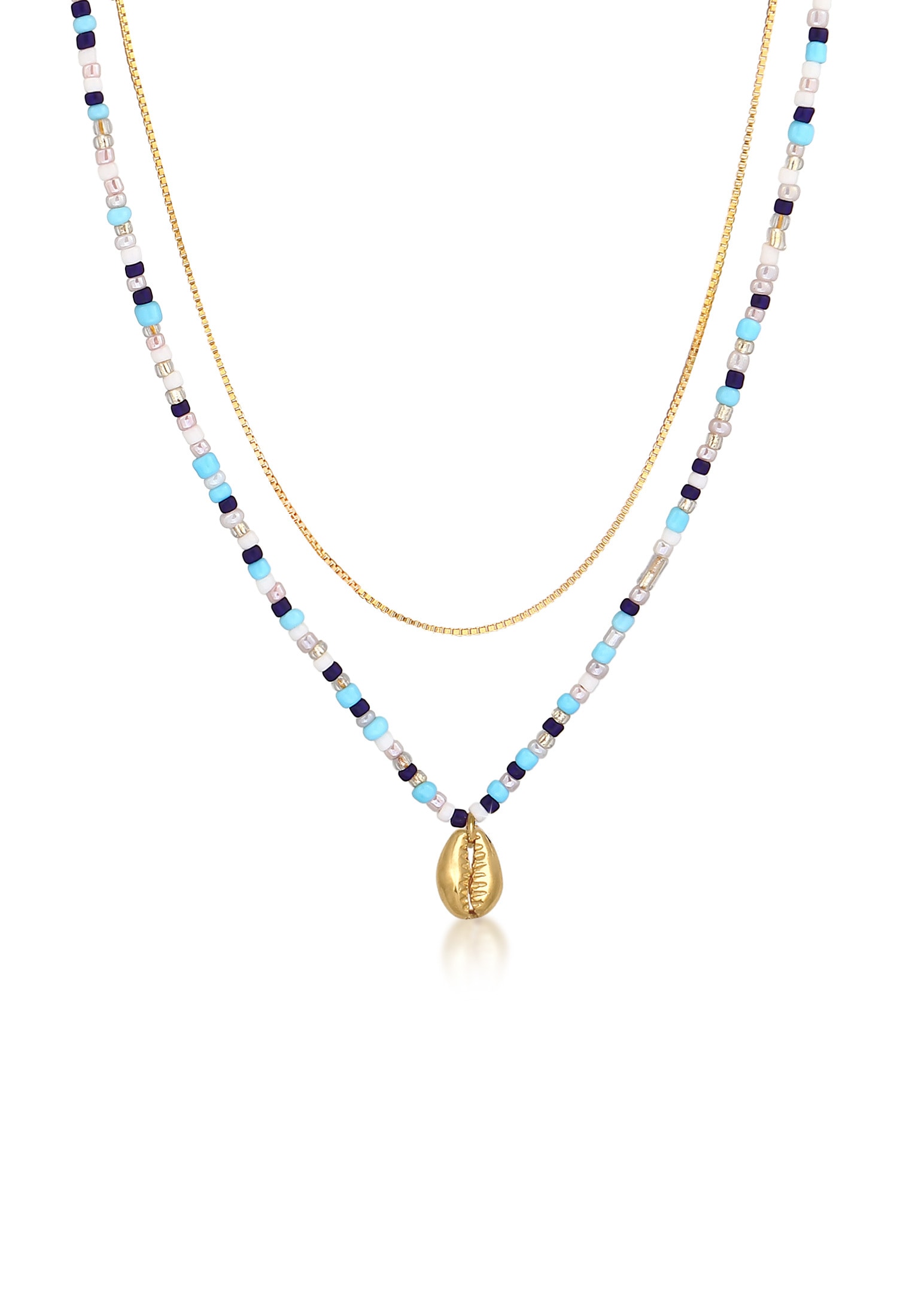 ELLI Damen Choker "Halskette Muschel Glas Beads Maritim Bunt 925 Silber", Silber 925 (Sterlingsilber), gold, Silber 925 (Sterlingsilber), Halsketten