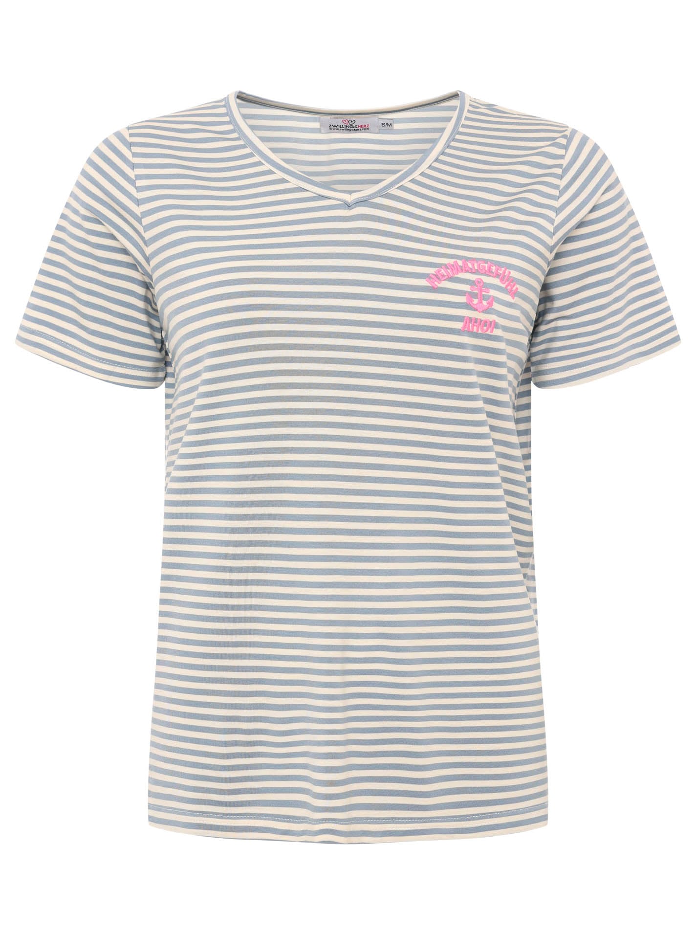 Zwillingsherz T-Shirt »"Heimatgefühl"« V-Neck, gestreift, kleines Motiv gestickt mit Anker