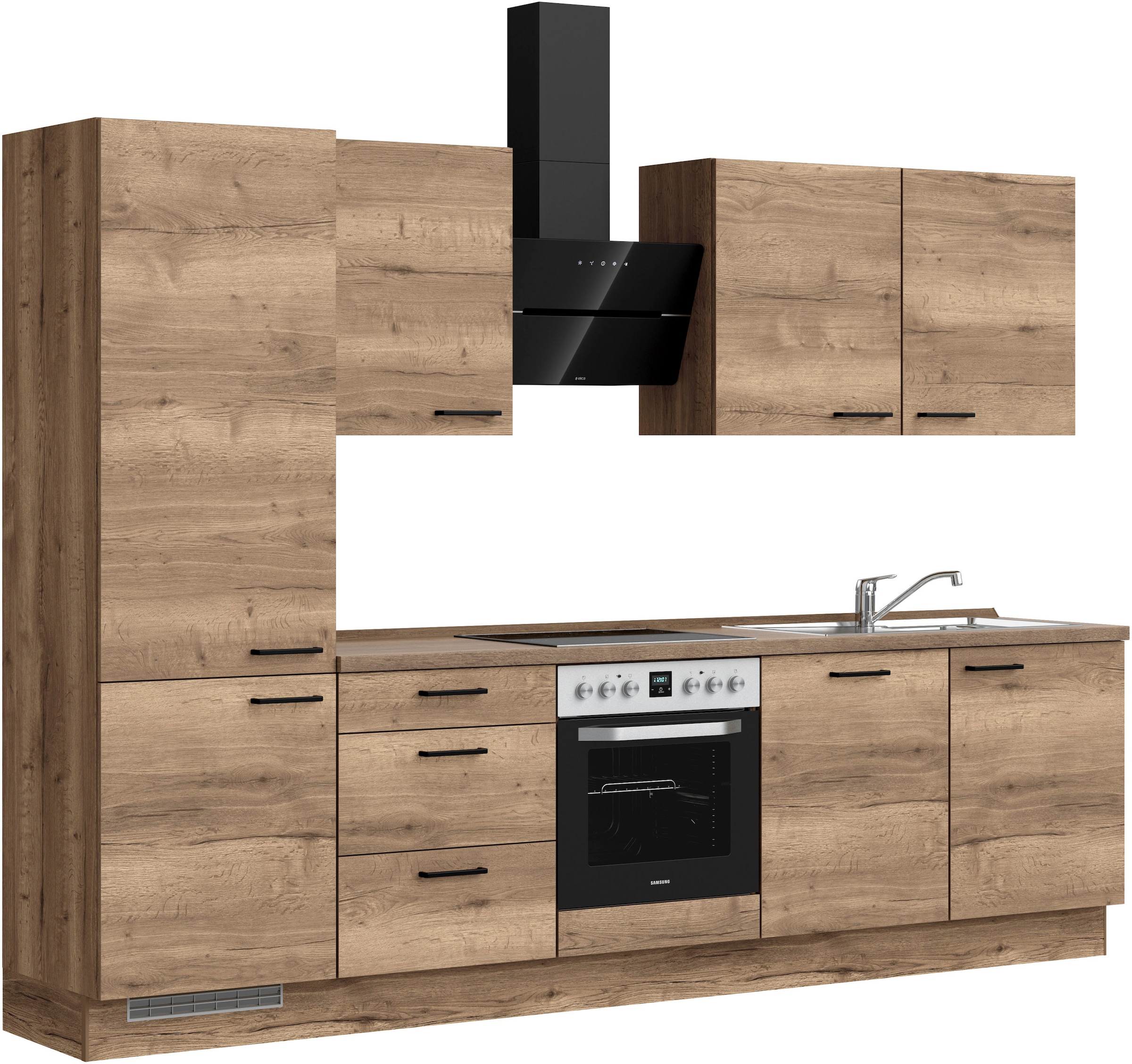 nobilia® Küchenzeile »"Structura II", NEU: individuell anpassbar mit gratis Profi-Beratung« vormontiert, Breite 300 cm, Ausrichtung wählbar, wahlw. mit E-Geräten