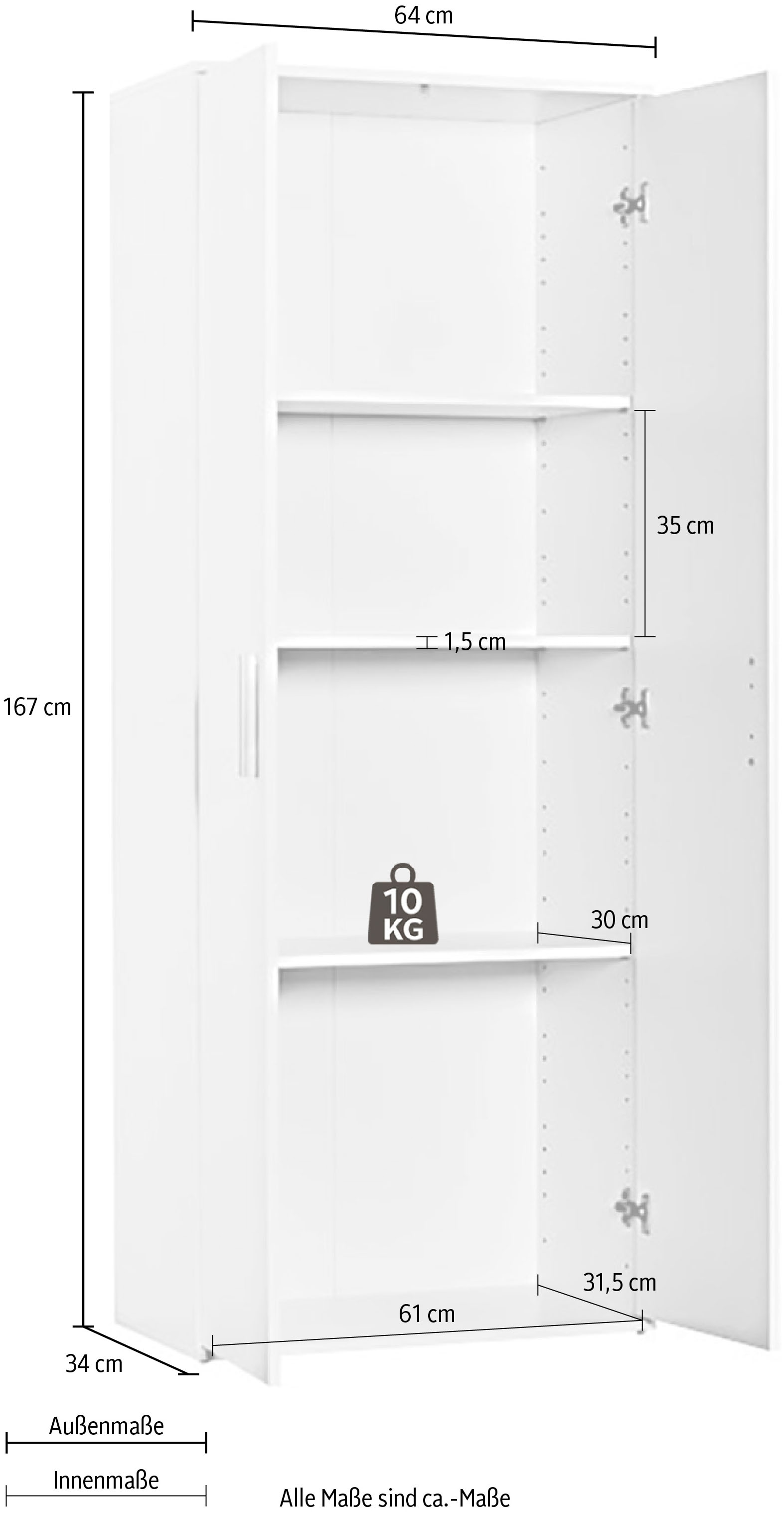 Procontour Mehrzweckschrank »Schrank Clara TOPSELLER!«, (OTTOs Choice), Höhe 167cm mit variabel verstellbaren Einlegeböden
