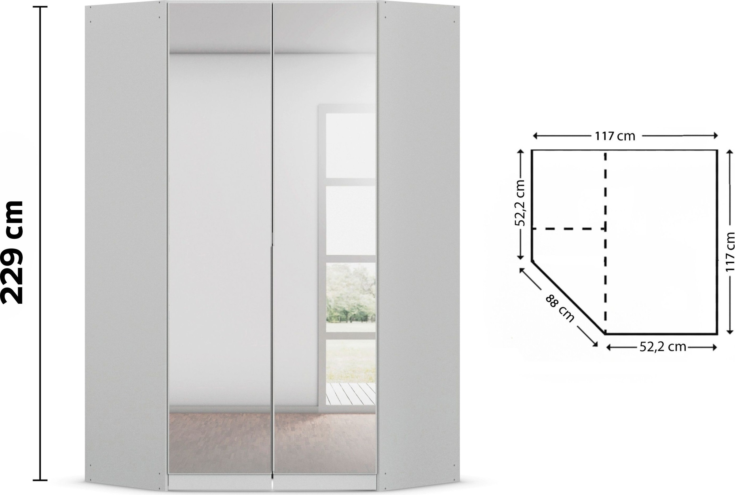 rauch Eckkleiderschrank »Kleiderschrank Schrank Ankleidezimmer Schlafzimmer Garderobe AGORDO«, (in zwei Griff-Farben), mit Spiegeltüren, voll ausgestattet mit viel Stauraum MADE IN GERMANY