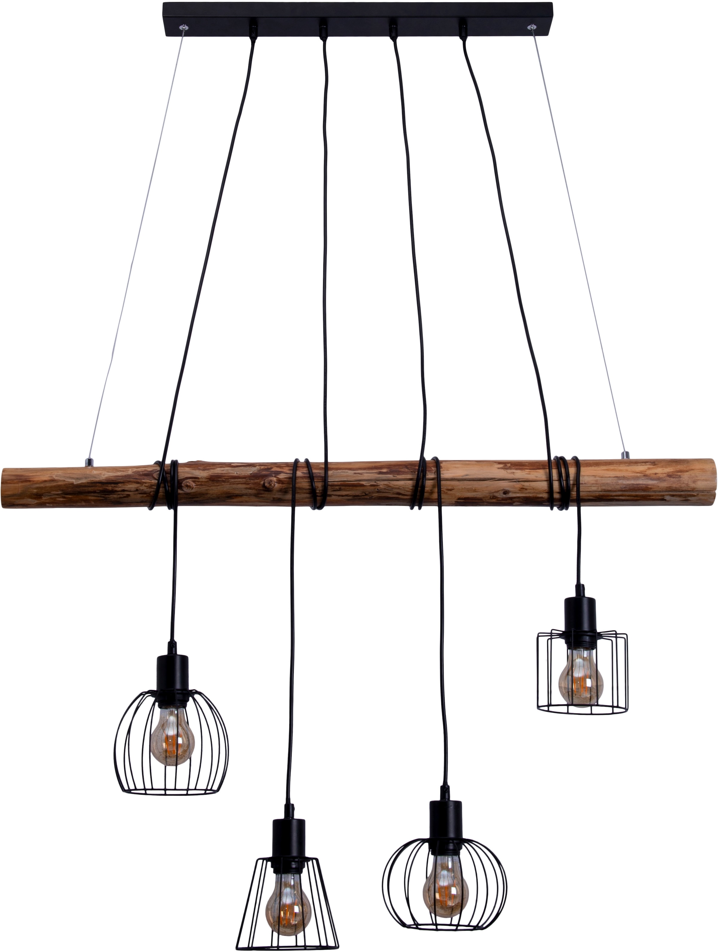NÄVE Pendelleuchte "4er Pendelleuchte "WOODLAND"", H: 150cm, 1 Stk., schwarz, Esszimmer, Leuchten, retro optik