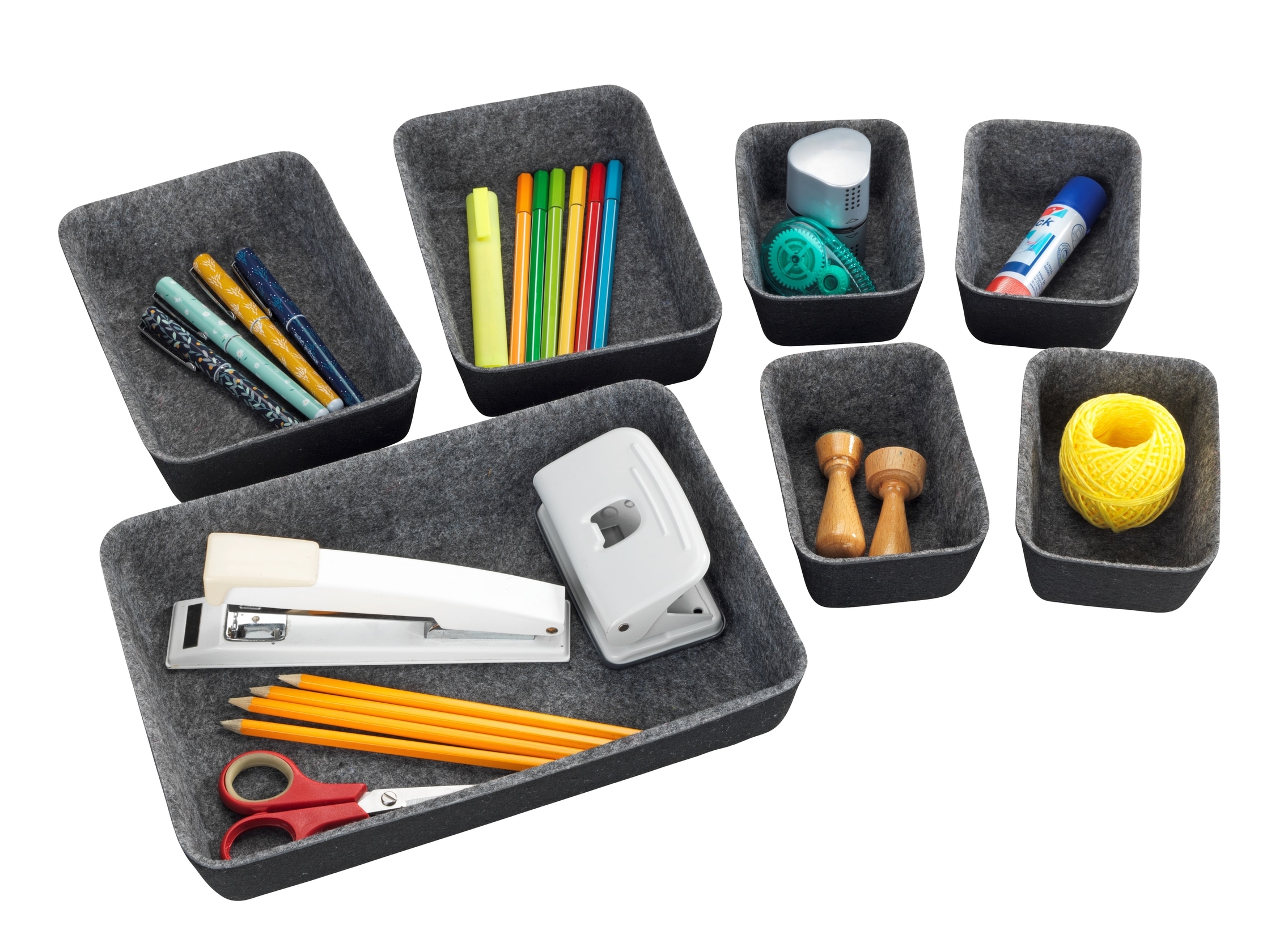 WENKO Organizer, (Set, 7 St.), Aufbewahrungsboxen für Schubladen, 3 Größen, recycelter Polyesterfilz