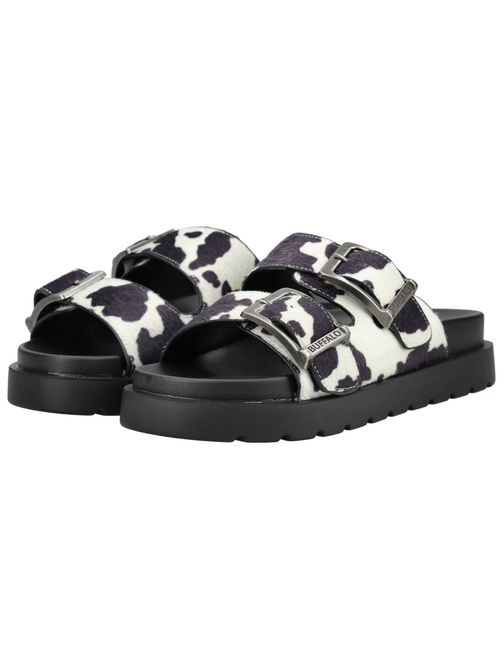 Pantolette BUFFALO "Buffalo Pantoletten Textil", Damen, Gr. 38, schwarz, weiß, Textil, Schuhe Pantolette 3