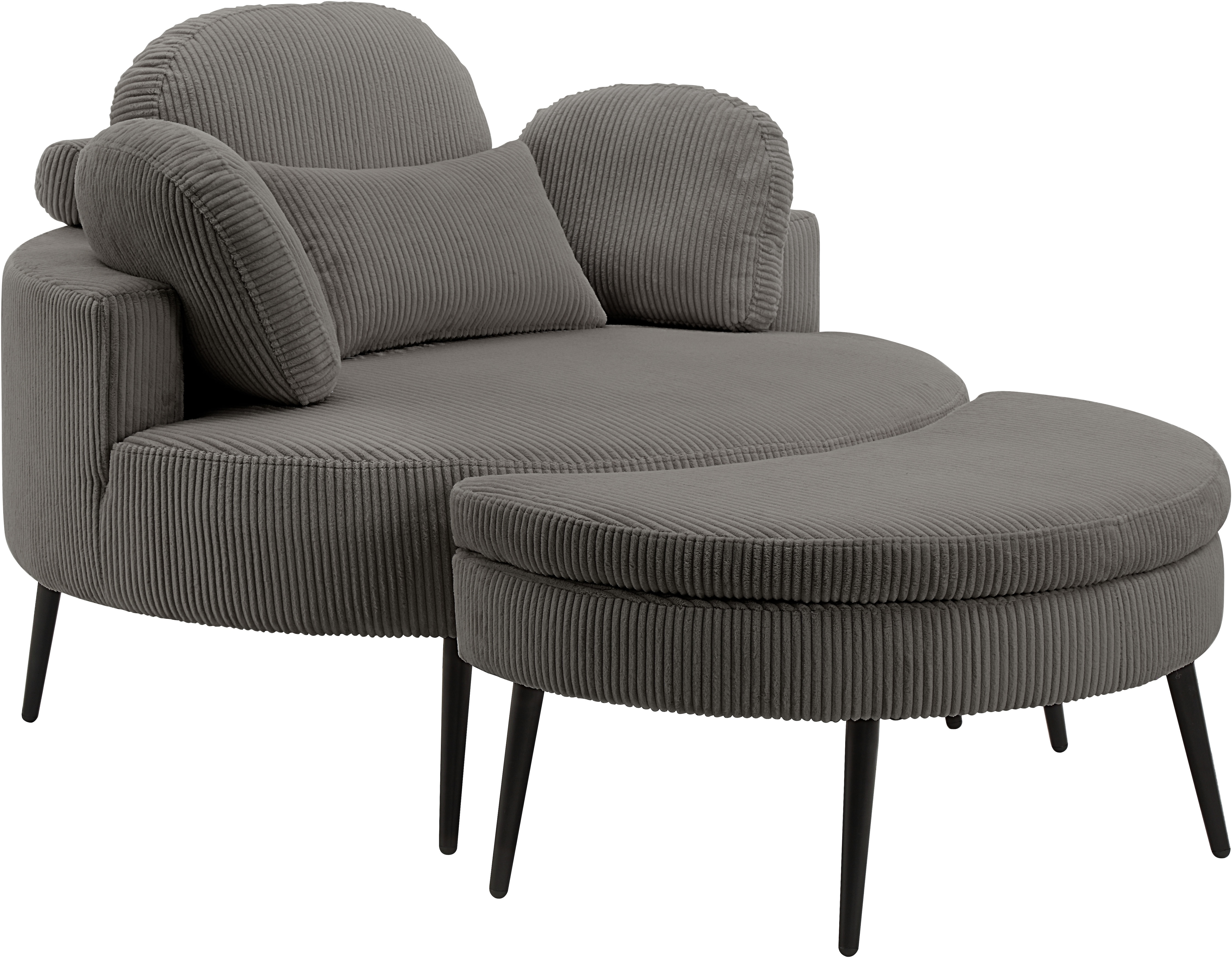 OTTO home Loveseat "Riko Sessel, B: 110 cm, Sitzhöhe: 44 cm" XXL- Sessel, mit Stauraumhocker, Rückenstütze & 4 Zierkissen