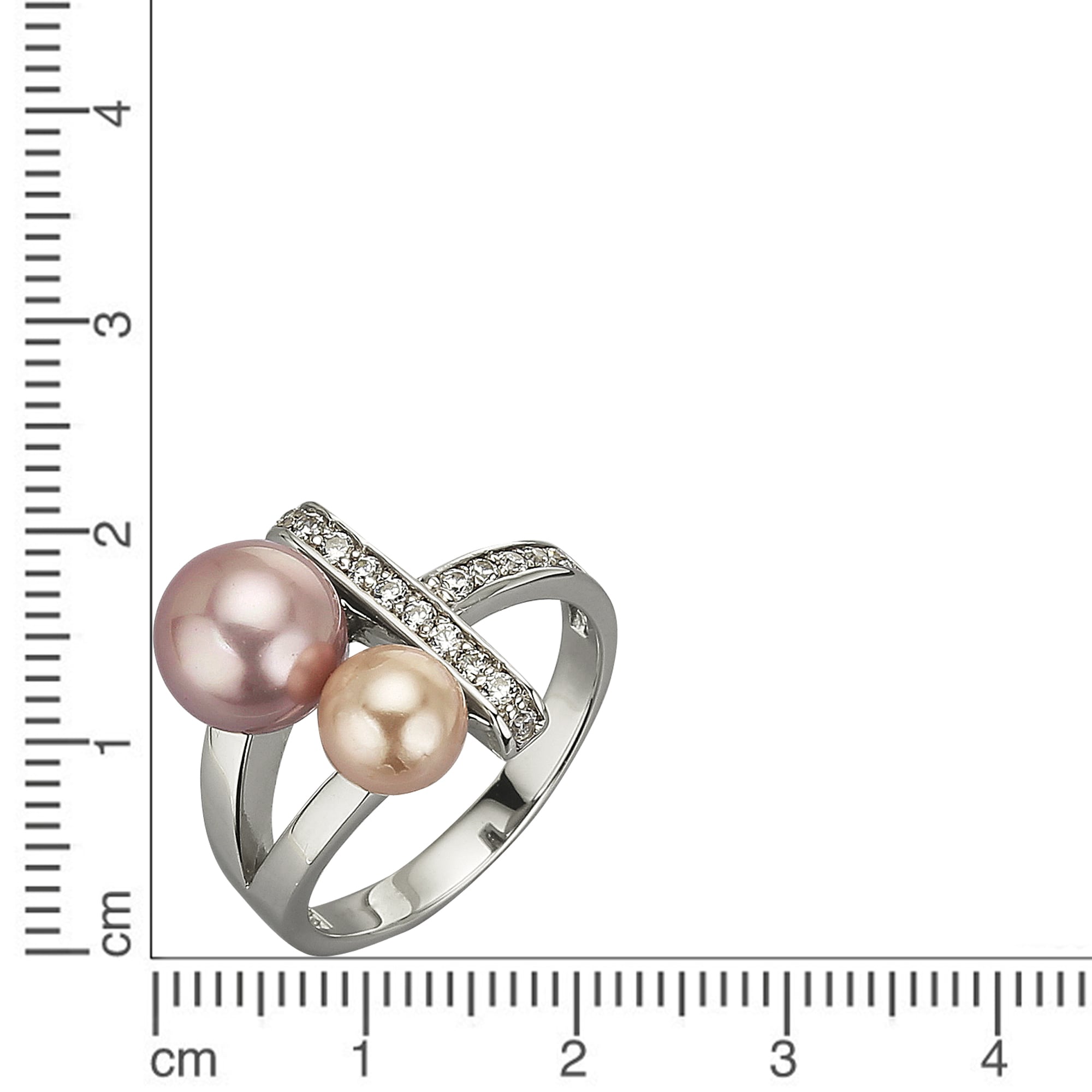 Zeeme Fingerring »Silber 925 mit 2 Muschelkernperlen und Zirkonia weiß«