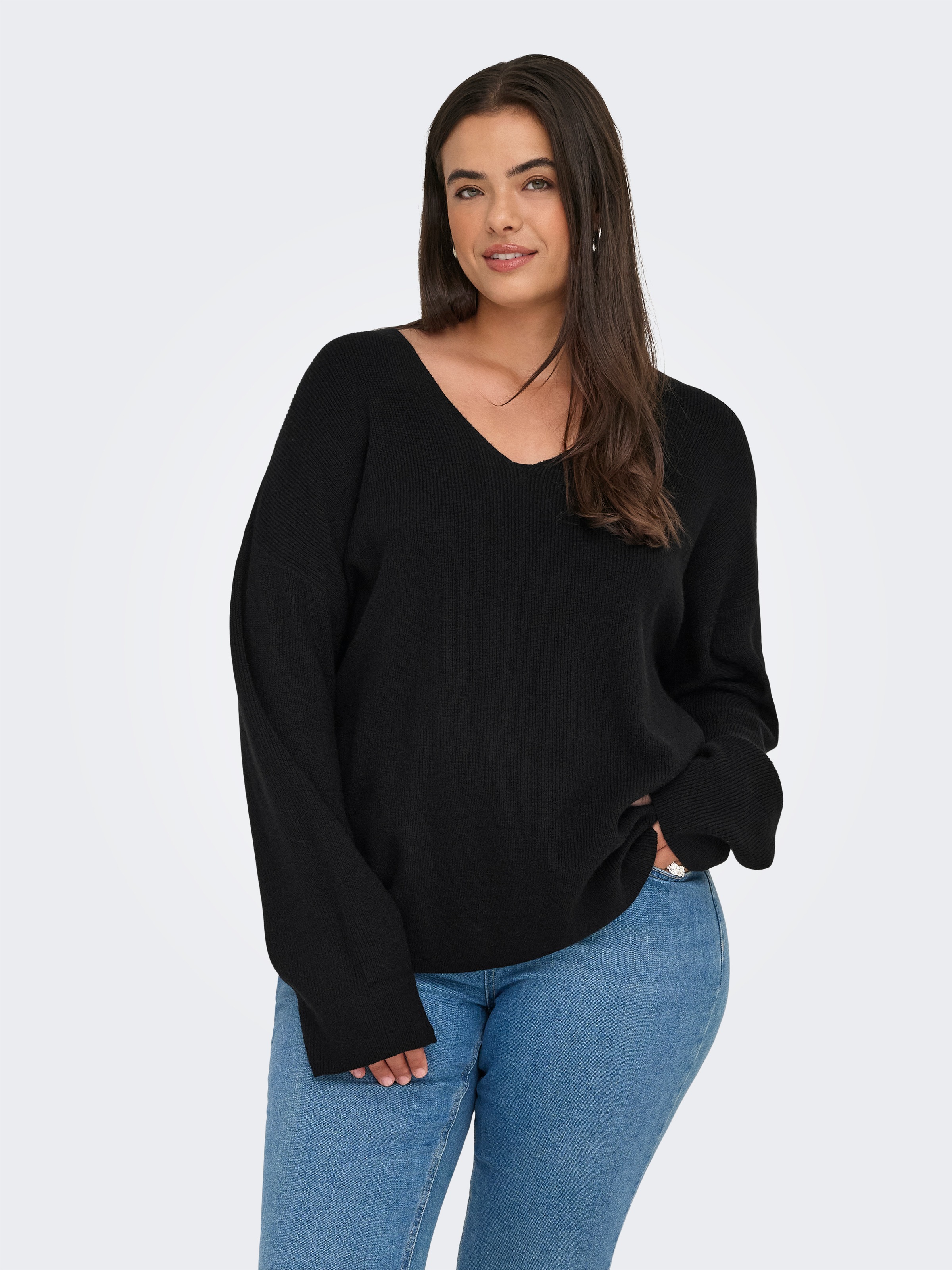 ONLY CARMAKOMA V-Ausschnitt-Pullover "CARIBI LS RIB LOOSE V-NECK CC KNT" günstig online kaufen