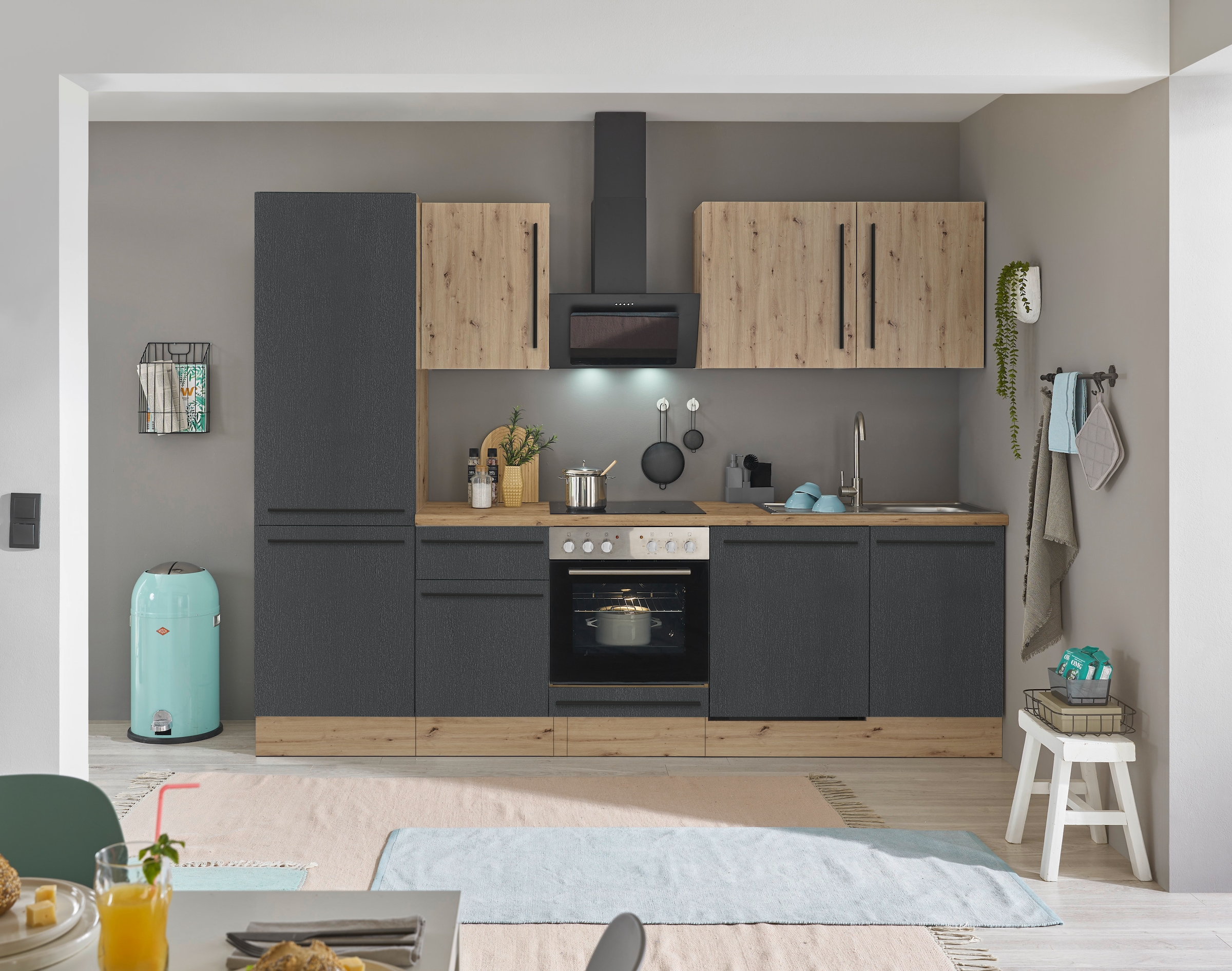 KOCHSTATION Küchenzeile »KS-Florida mit 38mm starker Arbeitsplatte«, Breite 280 cm, wahlweise mit E-Geräten, Soft-Close-Funktion