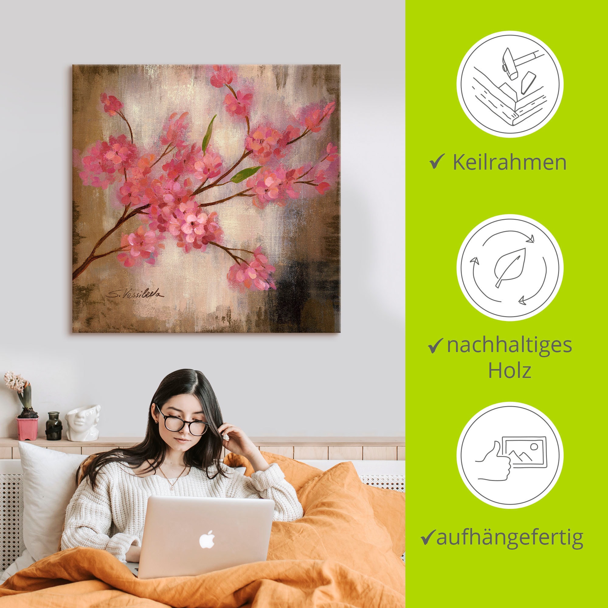 Artland Leinwandbild »Kirschblüte I«, Blumen, (1 St.), auf Keilrahmen gespannt