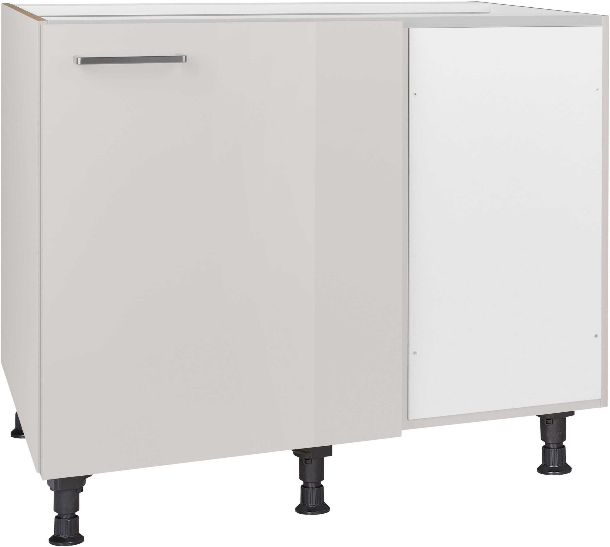 Eckunterschrank NOBILIA, B:100cm H:87cm T:58,3cmfront: lacklaminat seidengrau hochglanz, korpus: seidengrau, Küche, Schränke, ""Flash", vormontiert",
