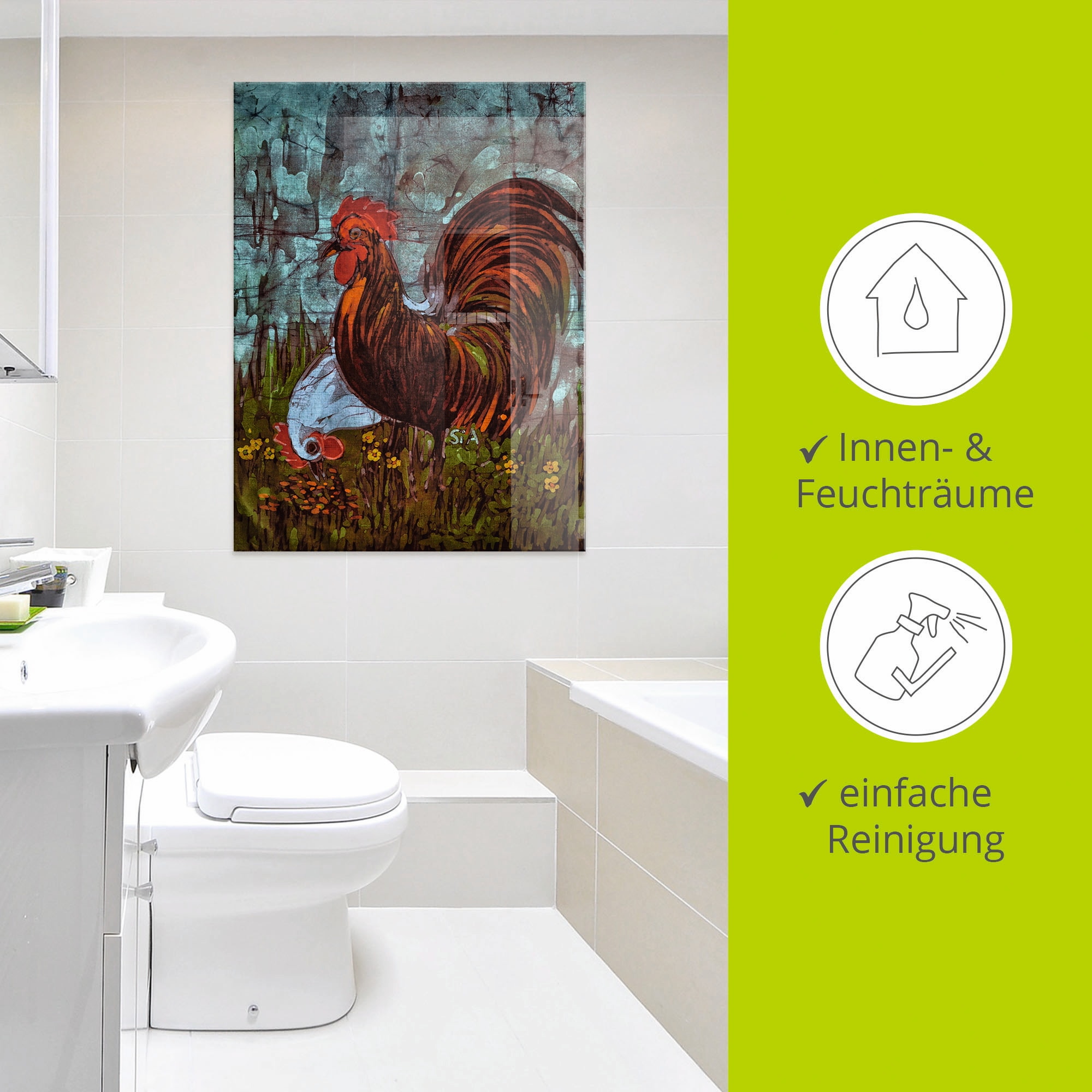 Artland Glasbild »Zweisam - Hahn und Henne«, Vögel, (1 St.), in verschiedenen Größen