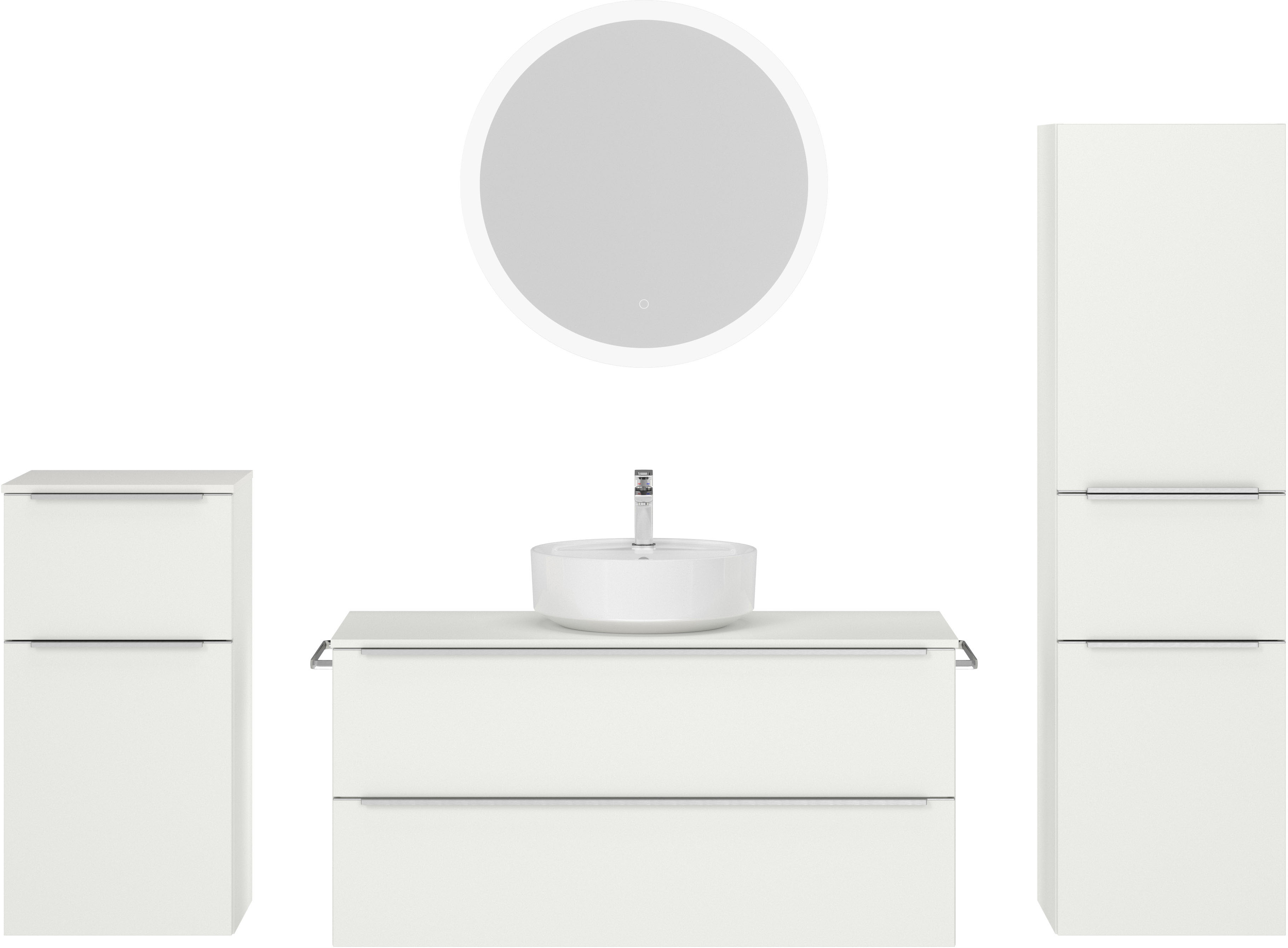 Badmöbel-Set NOBILIA, B:230cm H:187,2cm T:48,5cm, weiß, Kastenmöbel-Sets, "Alvene", inkl. Spiegel mit Touch-Sensor, in vier Breiten