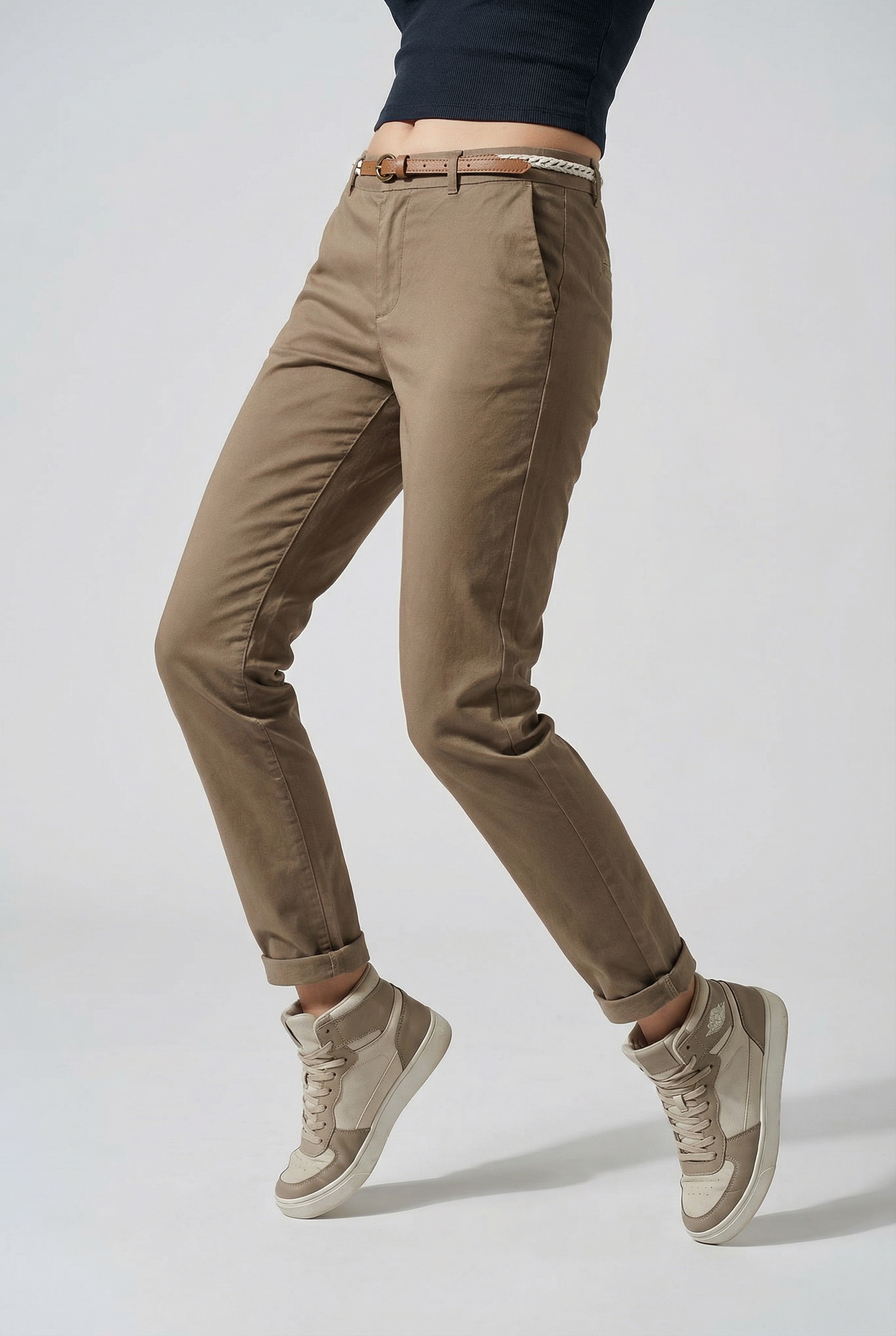 ONLY Chinohose "ONLBIANA – Chinohose mit Gürtel und Umschlagsaum" slim fit, günstig online kaufen