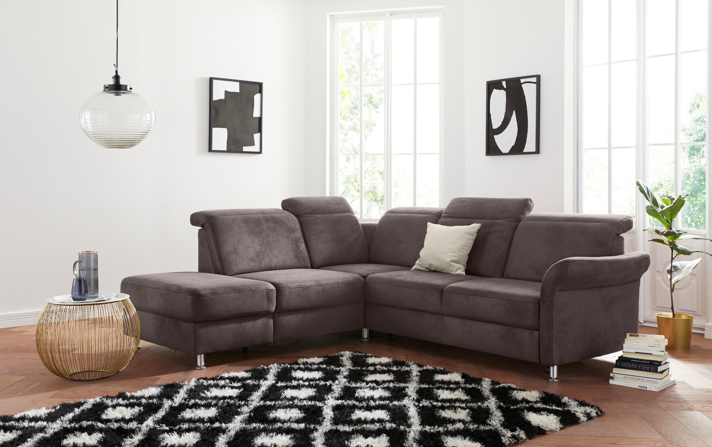 sit&more Ecksofa "Darwin L-Form" inklusive Federkern, wahlweise mit Kopfteilverstellung, Schlaffunktion