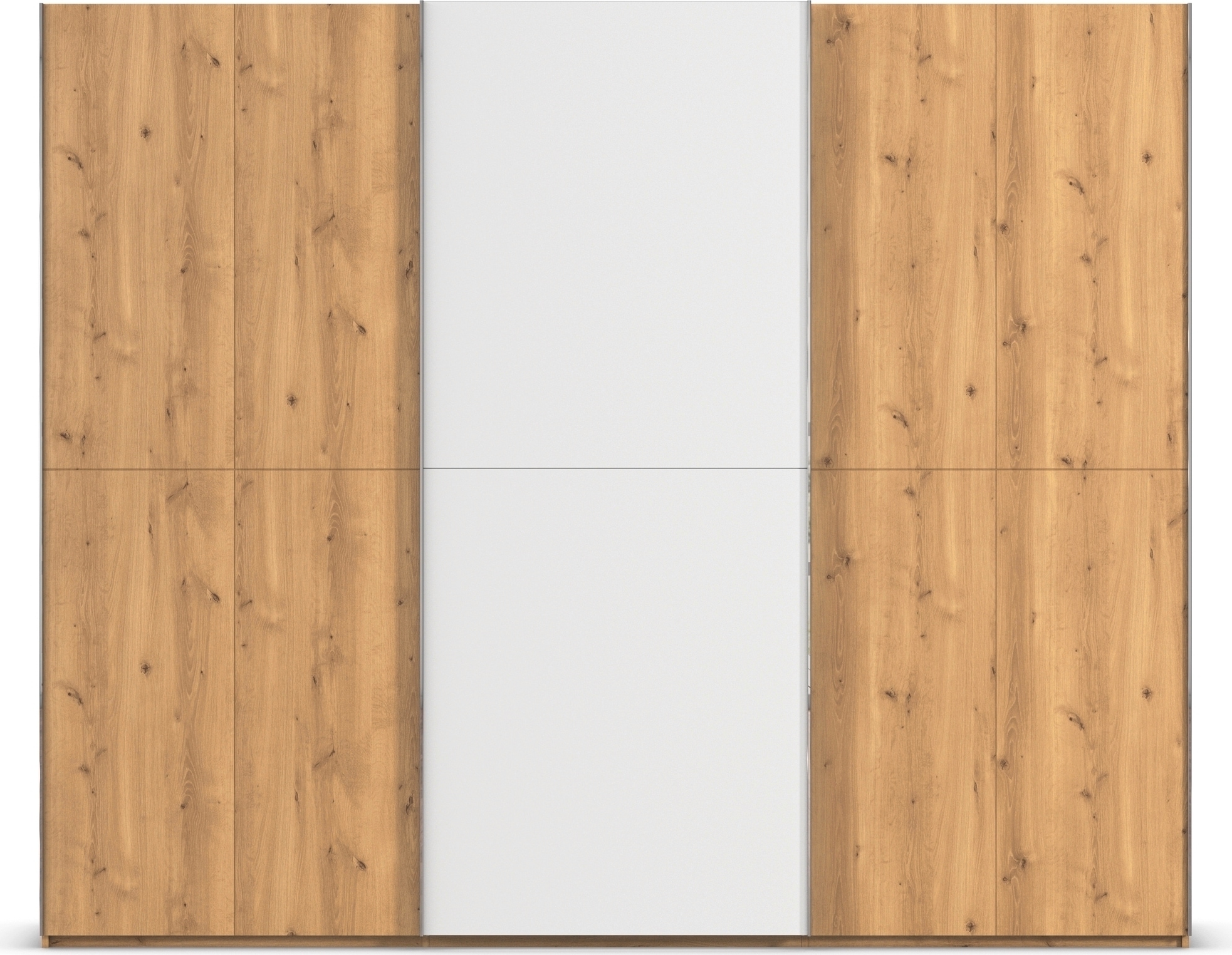rauch Schwebetürenschrank »Kleiderschrank Schrank Garderobe Schlafzimmerschrank SCALE-WOOD«, edle geteilte Front in massiver Asteiche mit Glastüren MADE IN GERMANY