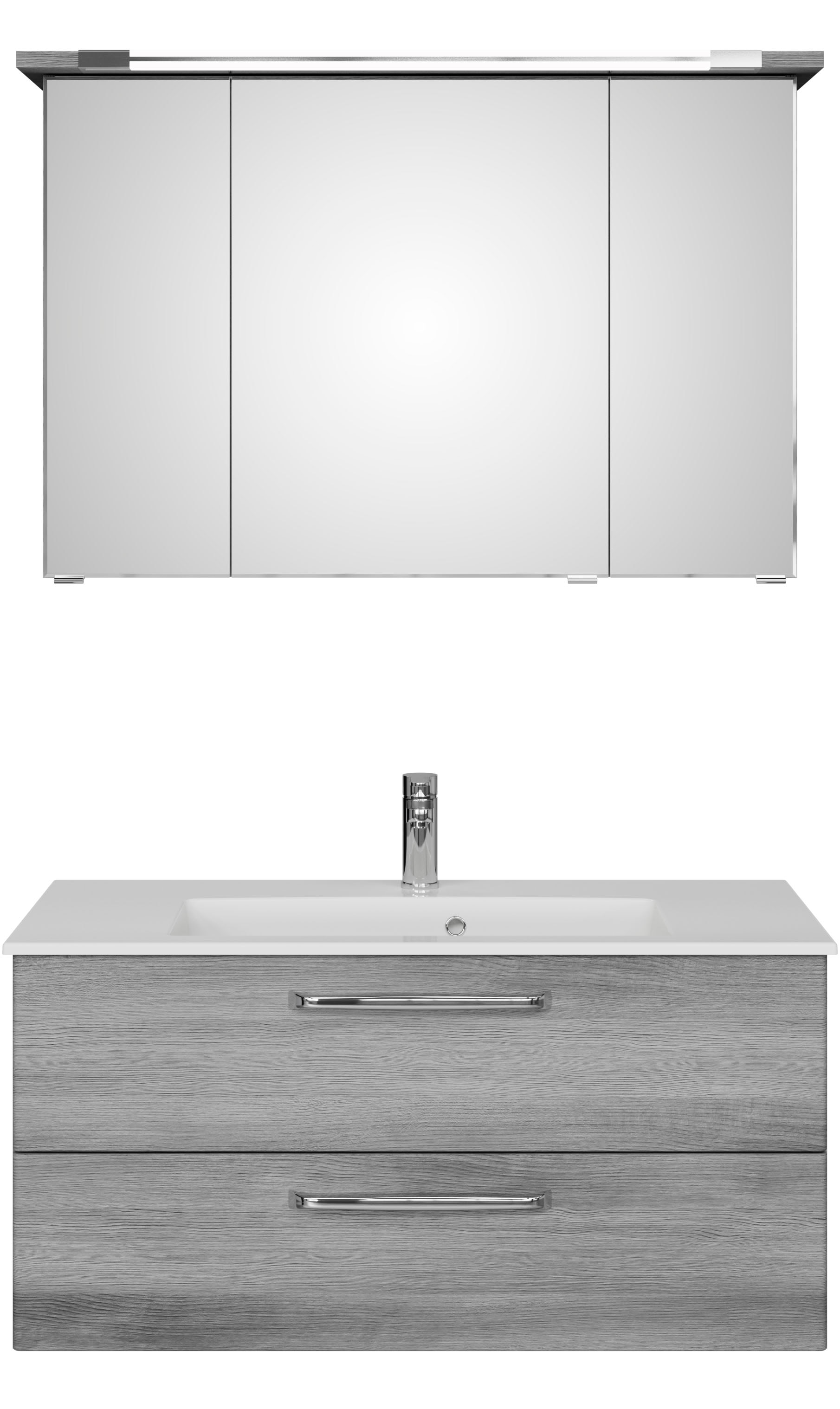 Saphir Badmöbel-Set »Trentino 2-tlg Mineralmarmor-Waschtisch, Spiegelschrank mit LED-Profil«, (3 St.), Badmöbel-Set 107cm breit, inkl. Türdämpfer, 3 Türen, 2 Auszügen