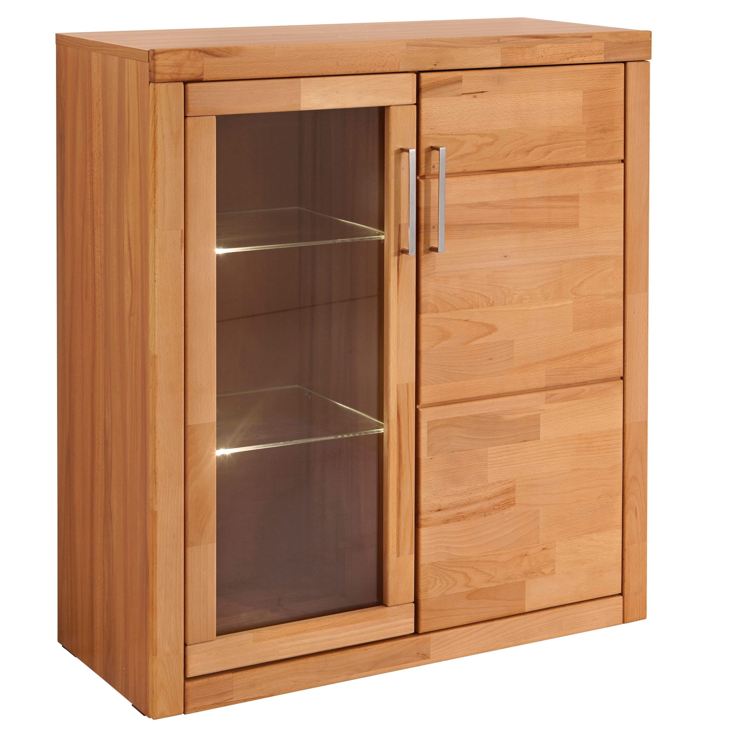 Home affaire Vitrine »Logo,100cm hoch,42 cm tief,Fronten Massivholz,6Fächer«, Korpus aus Holzwerkstoff,Griffe und Scharniere aus Metall