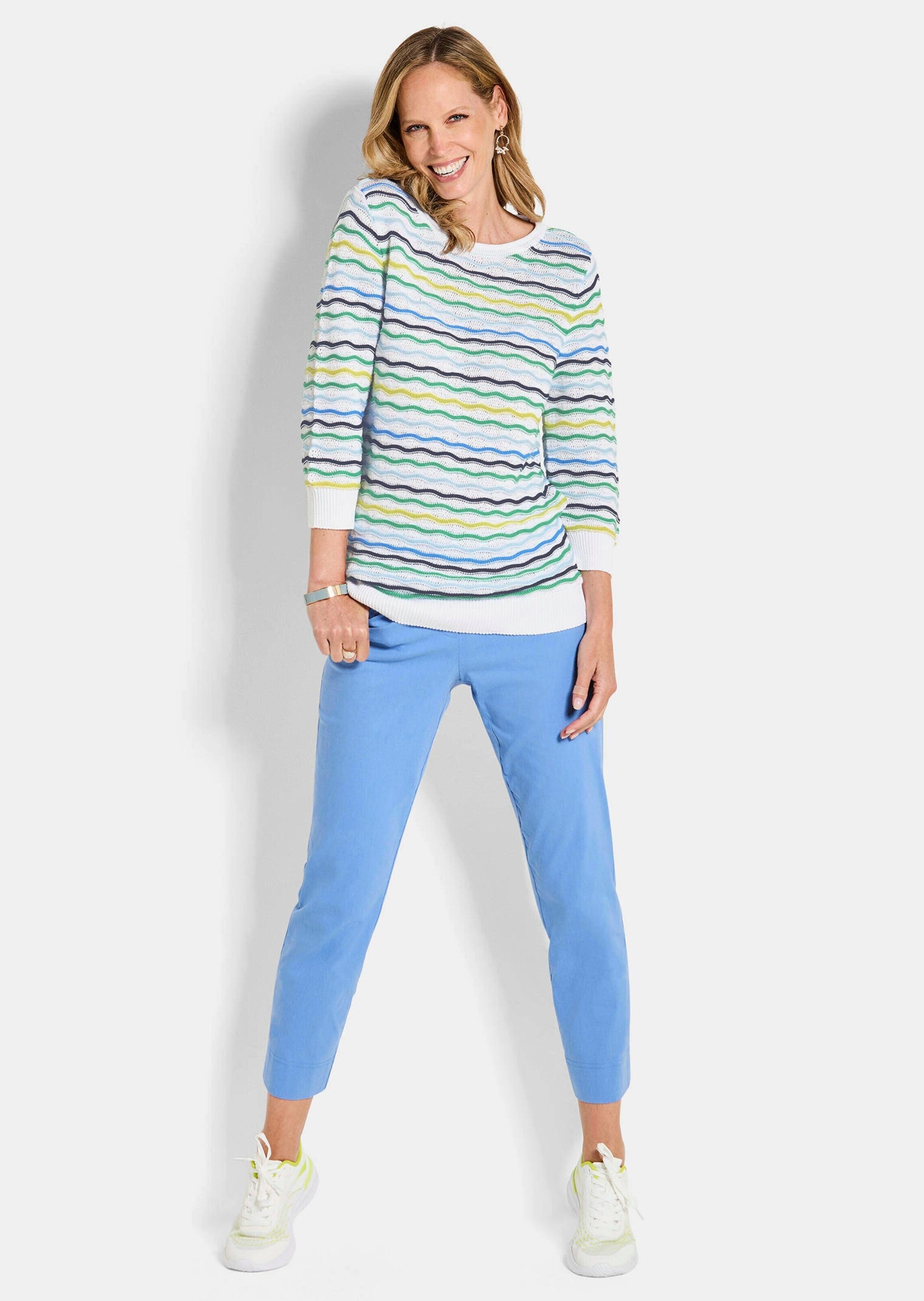 GOLDNER Rundhalspullover "Baumwollpullover mit Wellenmuster" modische Welle günstig online kaufen