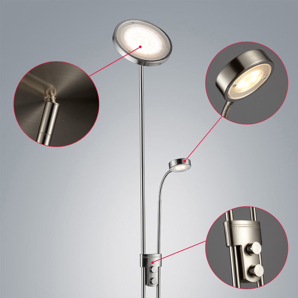 B.K.Licht LED Deckenfluter »Luan«, 1 flammig-flammig, LED Stehleuchte, dimmbar, Metall, schwenkbar, inkl. 21W 2.000lm