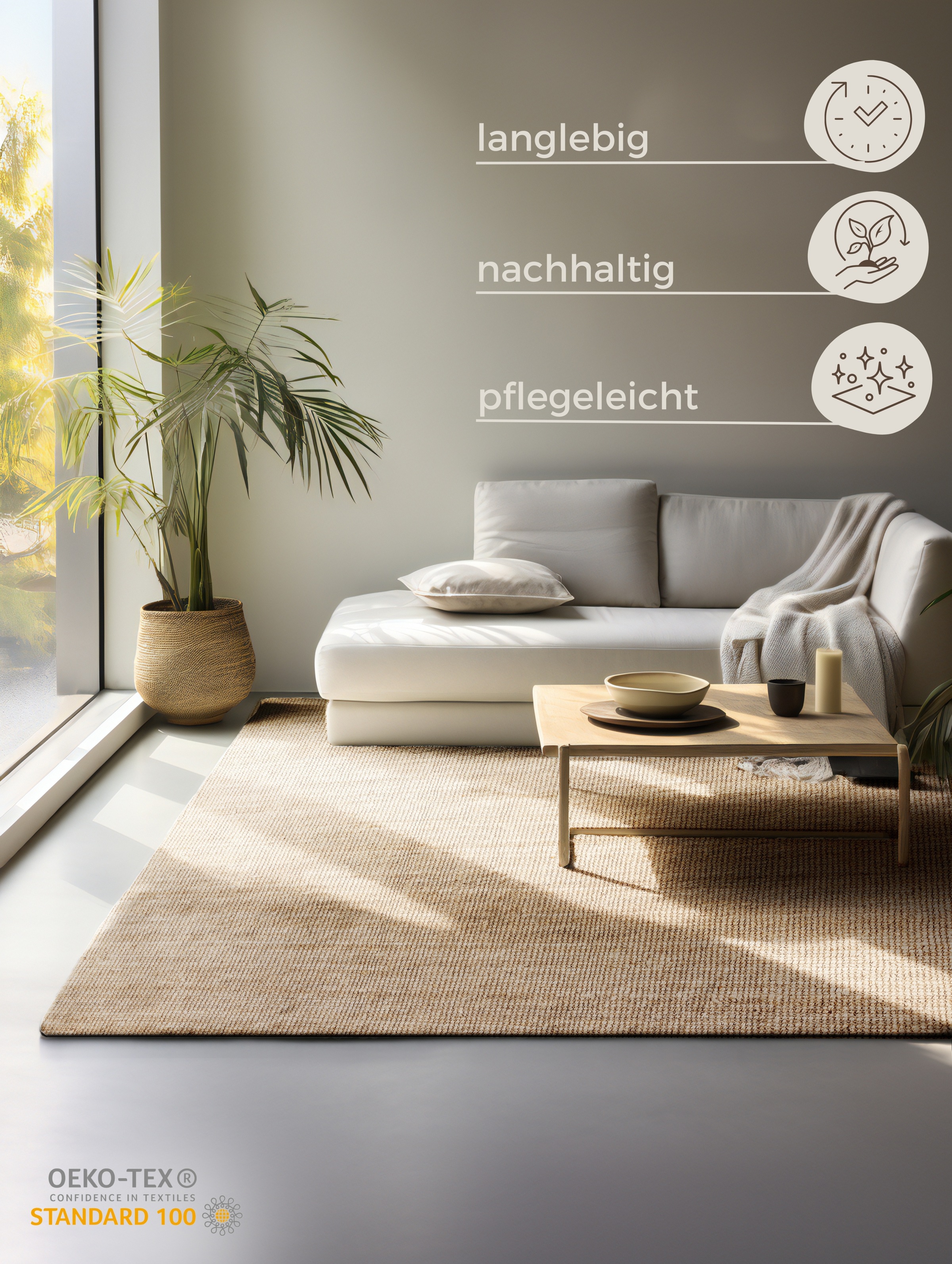 HANSE Home Teppich »Jaipur«, rechteckig, Jute, Natur, Wohnzimmer, Esszimmer, Schlafzimmer, Flur, Modern, Boho